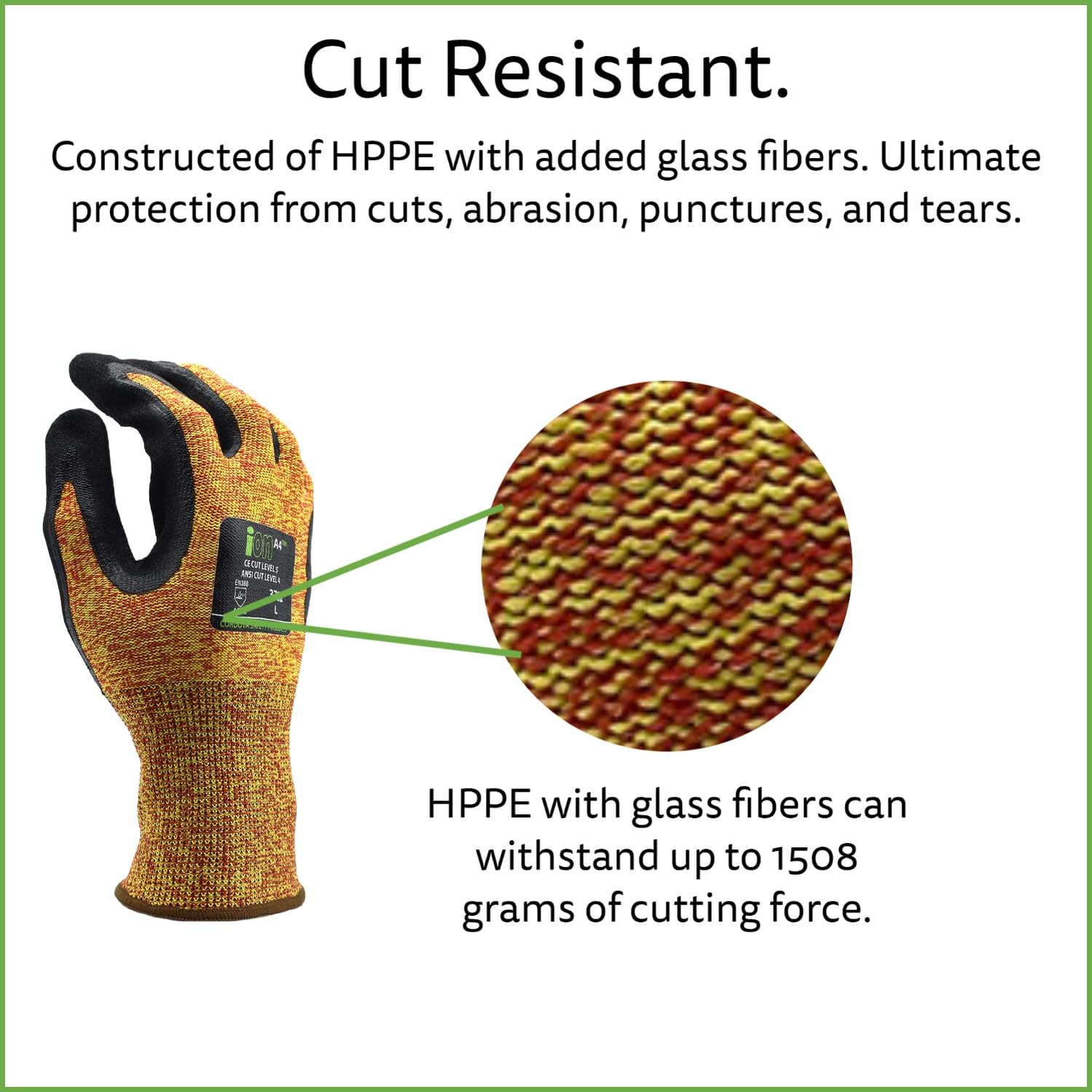 Cordova 3702 Ion A4 Gloves, Mandarin 13-Gauge HPPE/Glass Shell, Sandy Nitrile Palm Coating, ANSI Cut Level A4