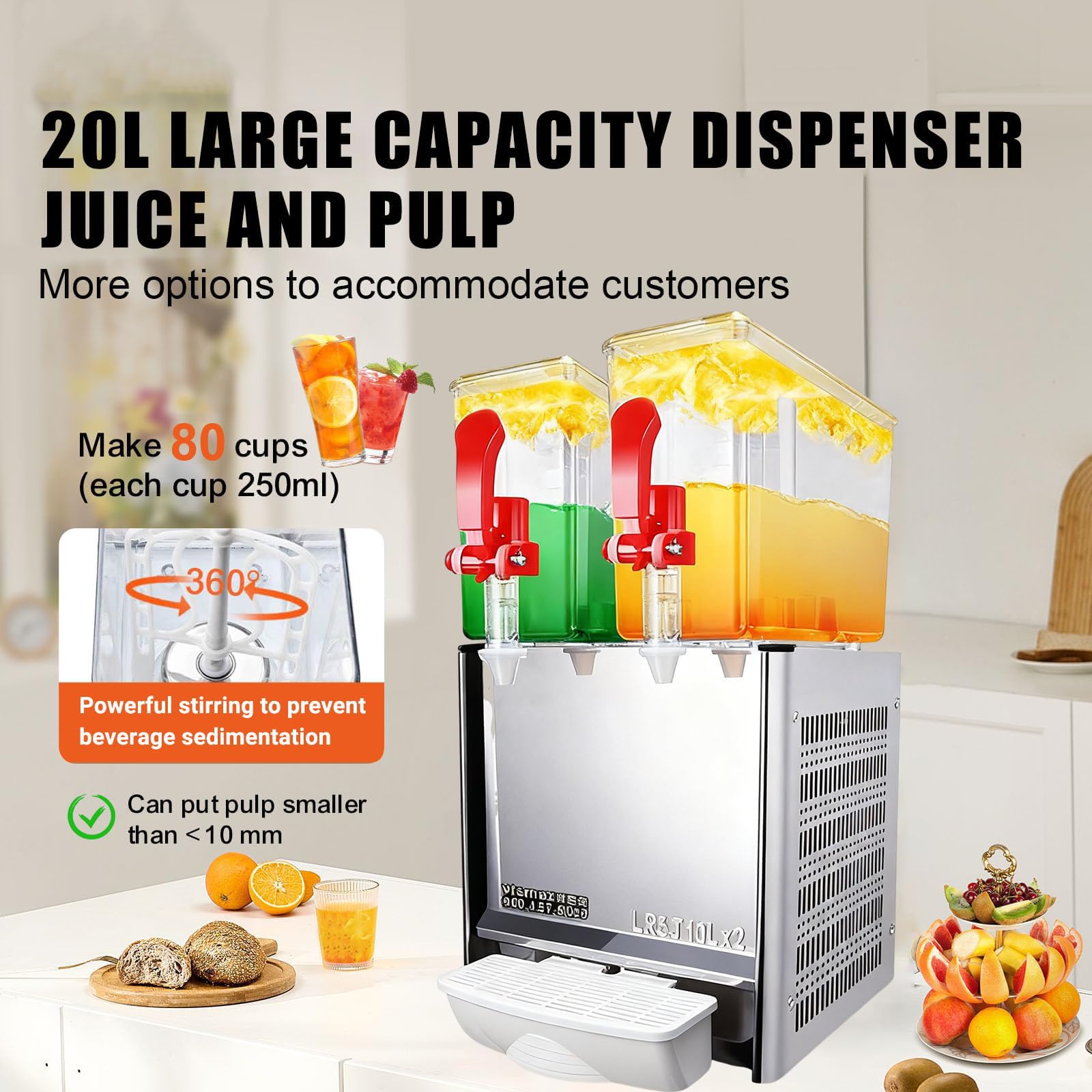 Distributore di bevande, distributore di bevande refrigerate commerciali con controllo termostato, dispenser per succhi di frutta, punch e limonata in acciaio inossidabile, 1-4 serbatoi