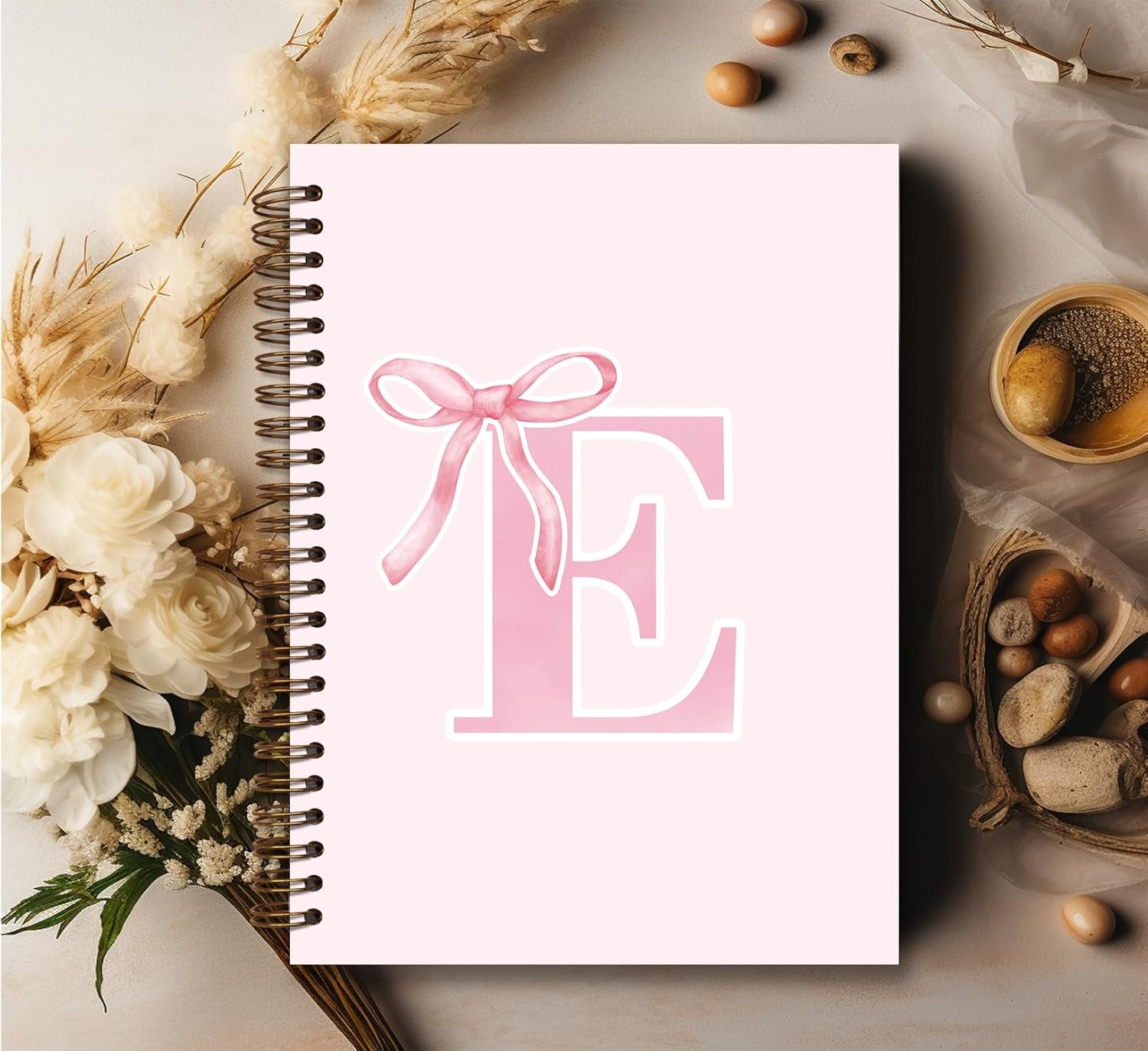 Pink Bow Journal Notebook for Girls,Initial E Journals Personalized Diary Gifts for Teen Girl Kids,Monogrammed Gifts for Women,Trendy Coquette Cute Hardcover Spiral Notebook 5.5 x 8.3 - Image 3