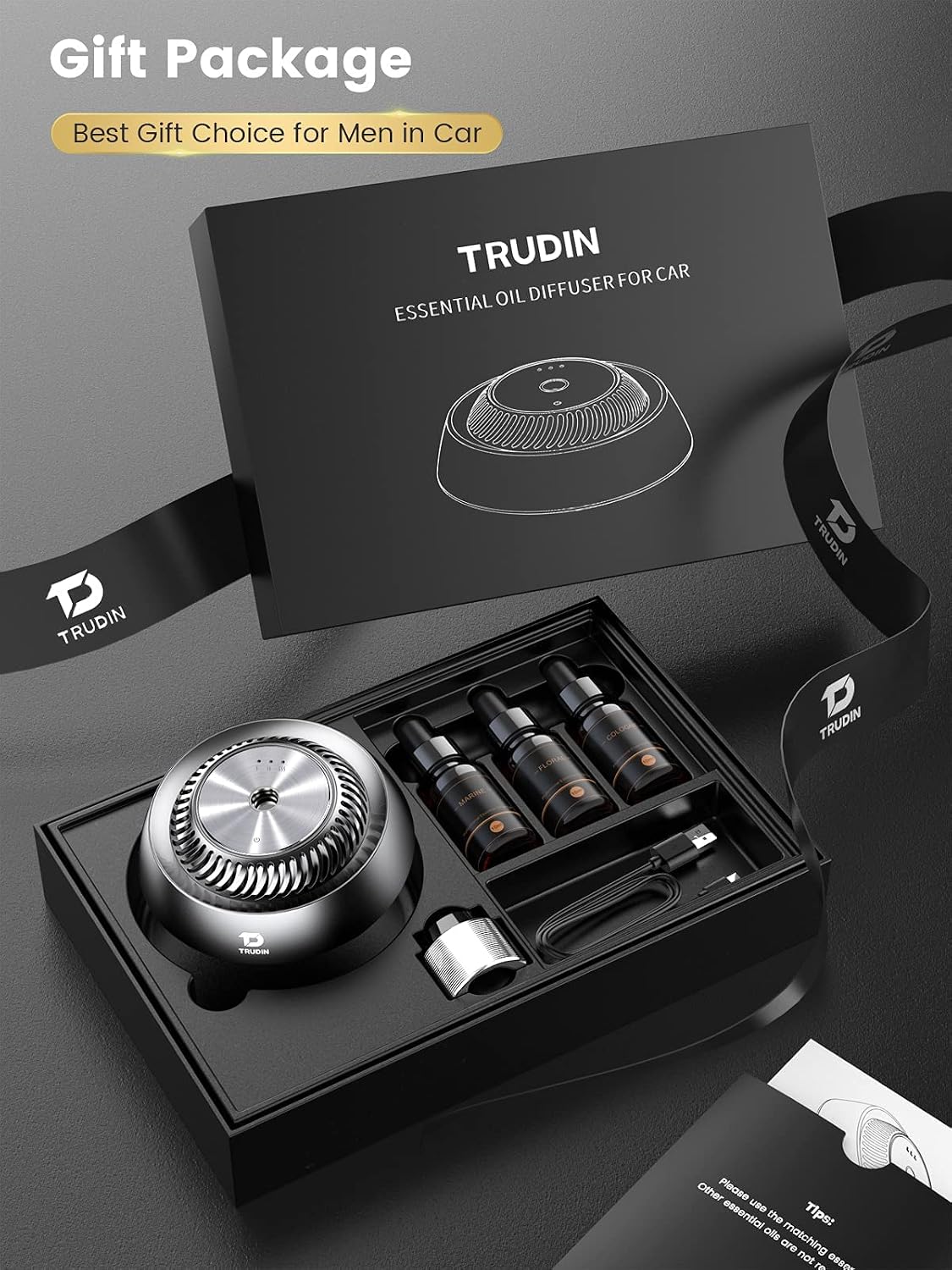 【Long Lasting Fragrant】Trudin Car Air Fresheners,【Relieve Stress&Keep Alert】 Car Essential Oil Diffuser with 3 Natural Essential Oils(Cologne, Floral, Marine),【Gift Choice】for Family Vehicle Vacation