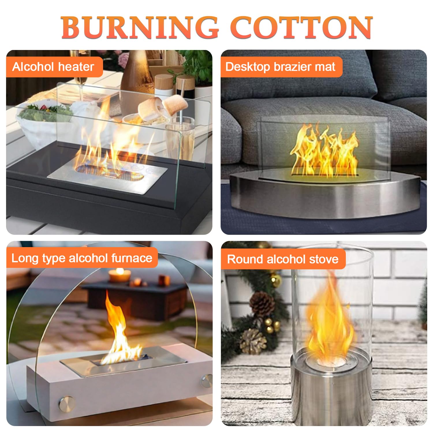 Lana de cerámica para bioetanol 300x100x10mm Esponja de cerámica de la chimenea en lana Adecuado para chimeneas, chimeneas de mesa, estufas de barbacoa (6 paquetes)