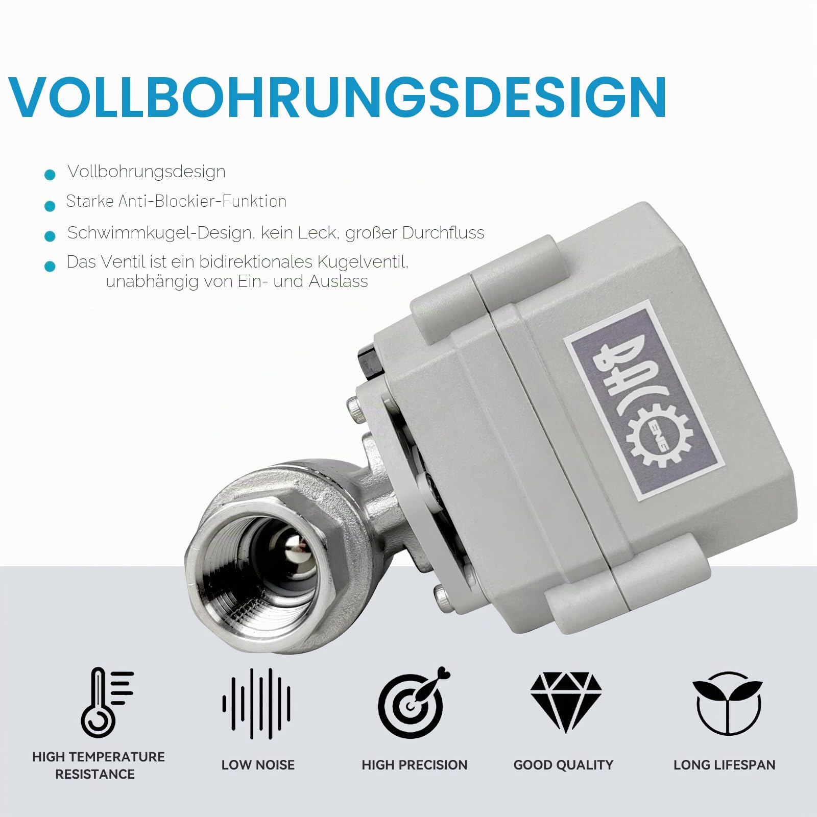 BACOENG AC110/230V 2 Wege 1/2" Edelstahl Motorkugelhahn Elektrische Zonenventil mit Stecker NC