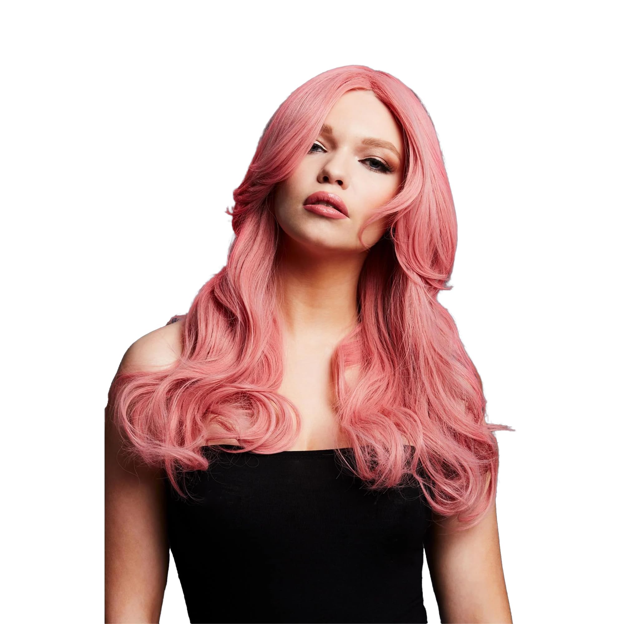 Smiffys Fever Nicole Wig, True Blend, Ash Pink Soft Wave, Side Parting, 66cm/26in, Fever Wigs Fancy Dress, Halloween Fancy Dress Accessories Dress Up Wigs