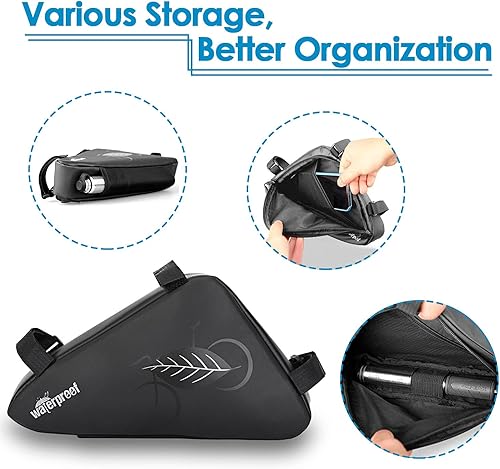 Miniatura 3 de WOTOW Bike Tire Repair Tool Kit, Waterproof Frame Storage Bag & Mini Bike Pump & 16 in 1 Multitool & Bicycle Tyre Lever Patch Portable Repair Tool