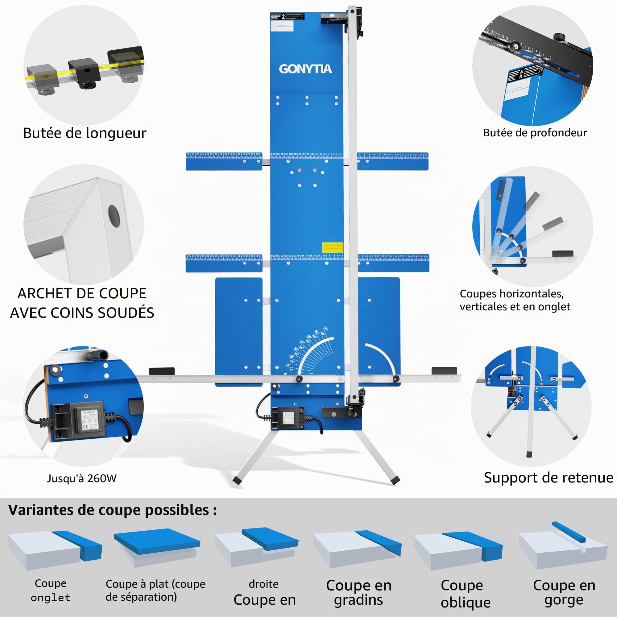 MODELL7 Coupe-polystyrène 200 W, 1300 mm, autonome, kit complet avec 10 fils de coupe, 1 plaque de support d'échafaudage et 2 poignées à ressort