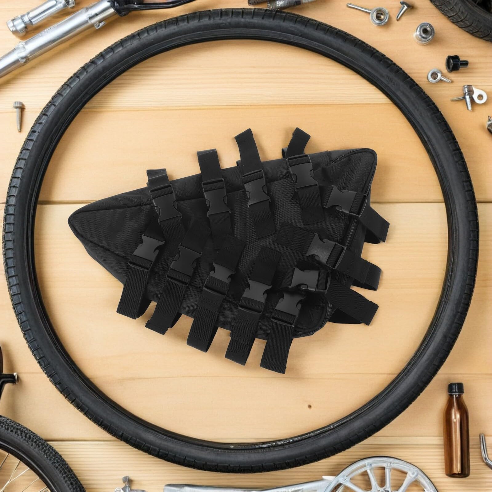 Hohopeti Borsa da Telaio Triangolare per Bicicletta Oxford Nera, Custodia Porta Batteria per Mountain Bike ed E-Bike, Accessorio Leggero per Ciclismo su Strada e Avventure Outdoor