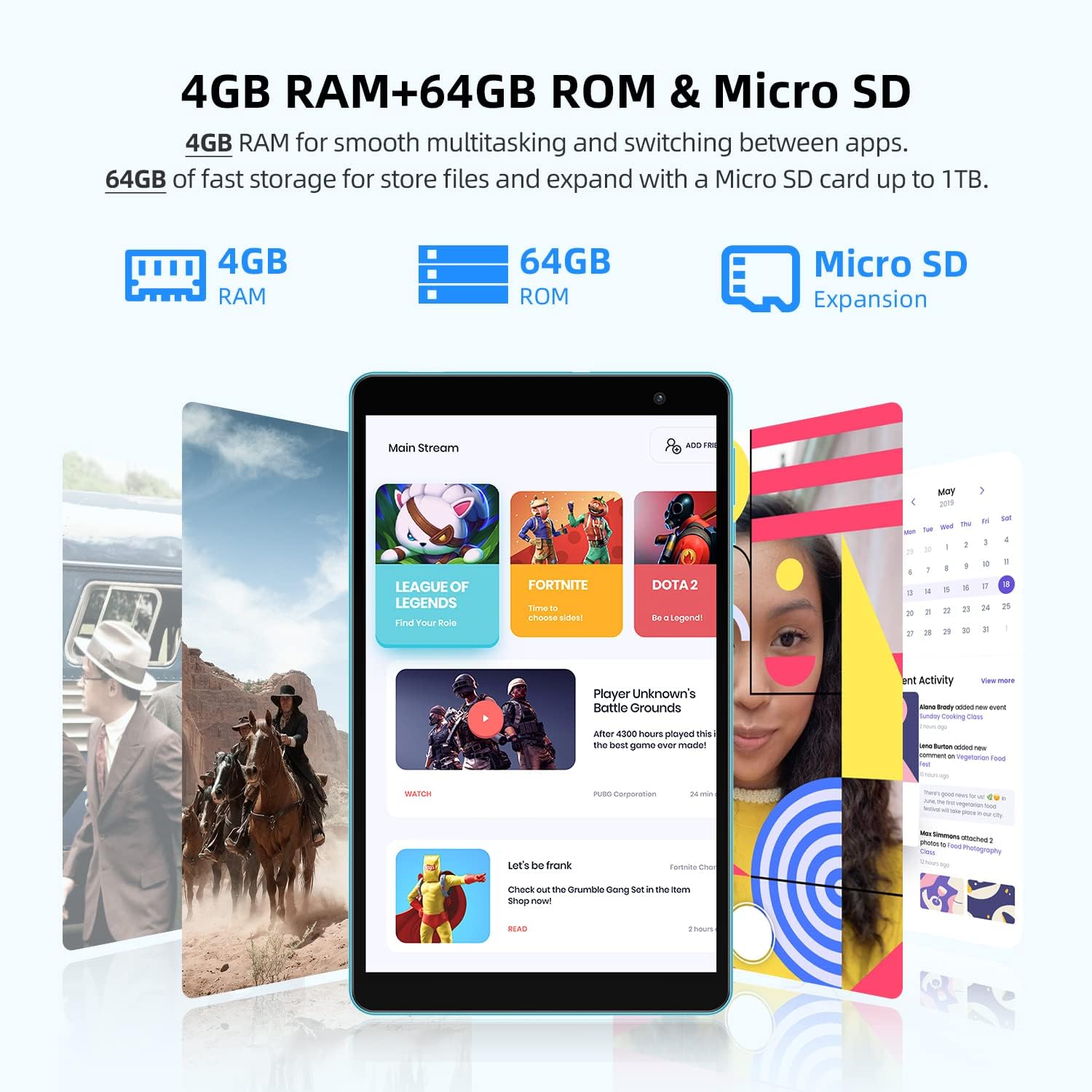 TECLAST P25T Android 12 Tablet 10.1 Pollici 4GB RAM+64GB ROM(TF 1TB), Quad Core 1.8GHz, 2.4G/5G WiFi, 1280×800 IPS, Bluetooth 5.0/Dual Camere/Google GMS/Widevine L1/Type C/Face ID/OTG/GPS/Blue (2023)