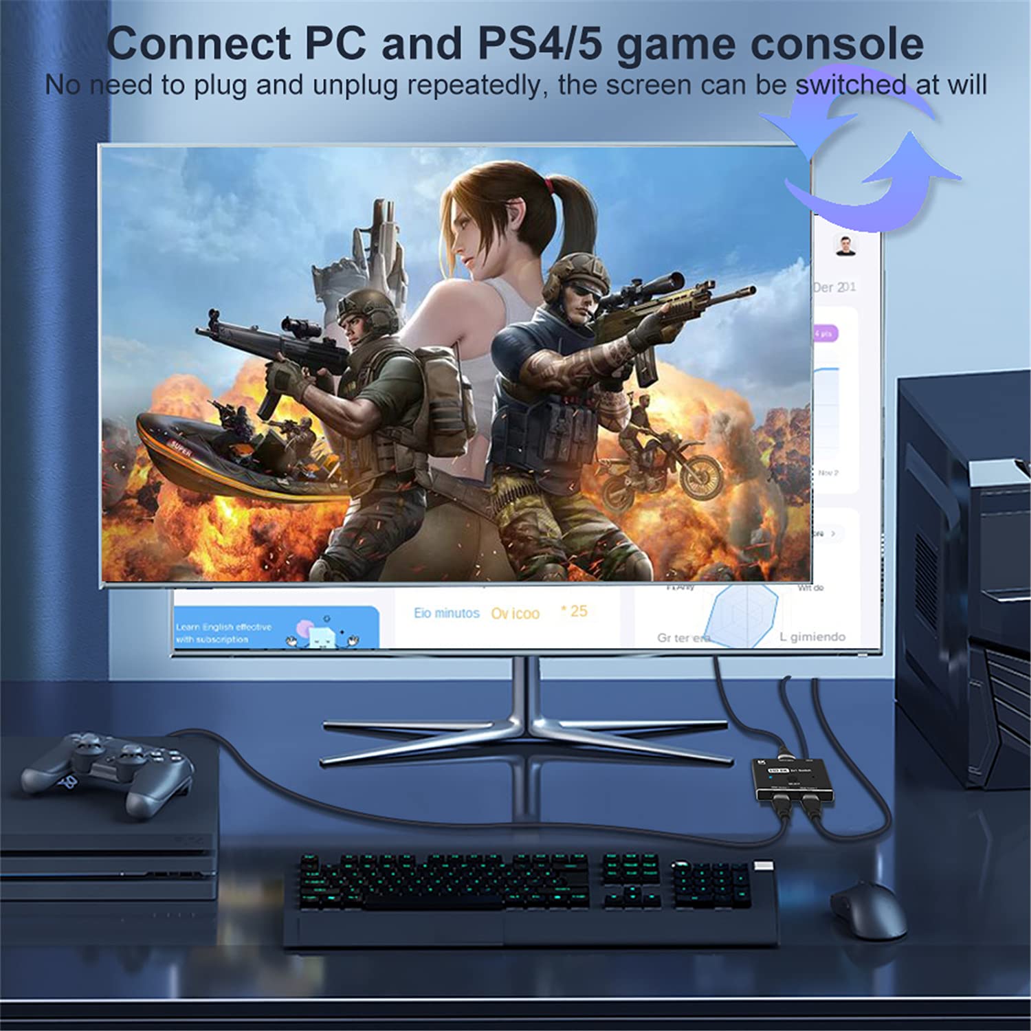 Switcher 2.1 compatibile HDMI 2 in 1 out 8K a 60Hz 4K a 120Hz Ultra HD KVM Switcher 2x1 Adattatore per PS4/5 TV Box HDTV Xbox Proiettore