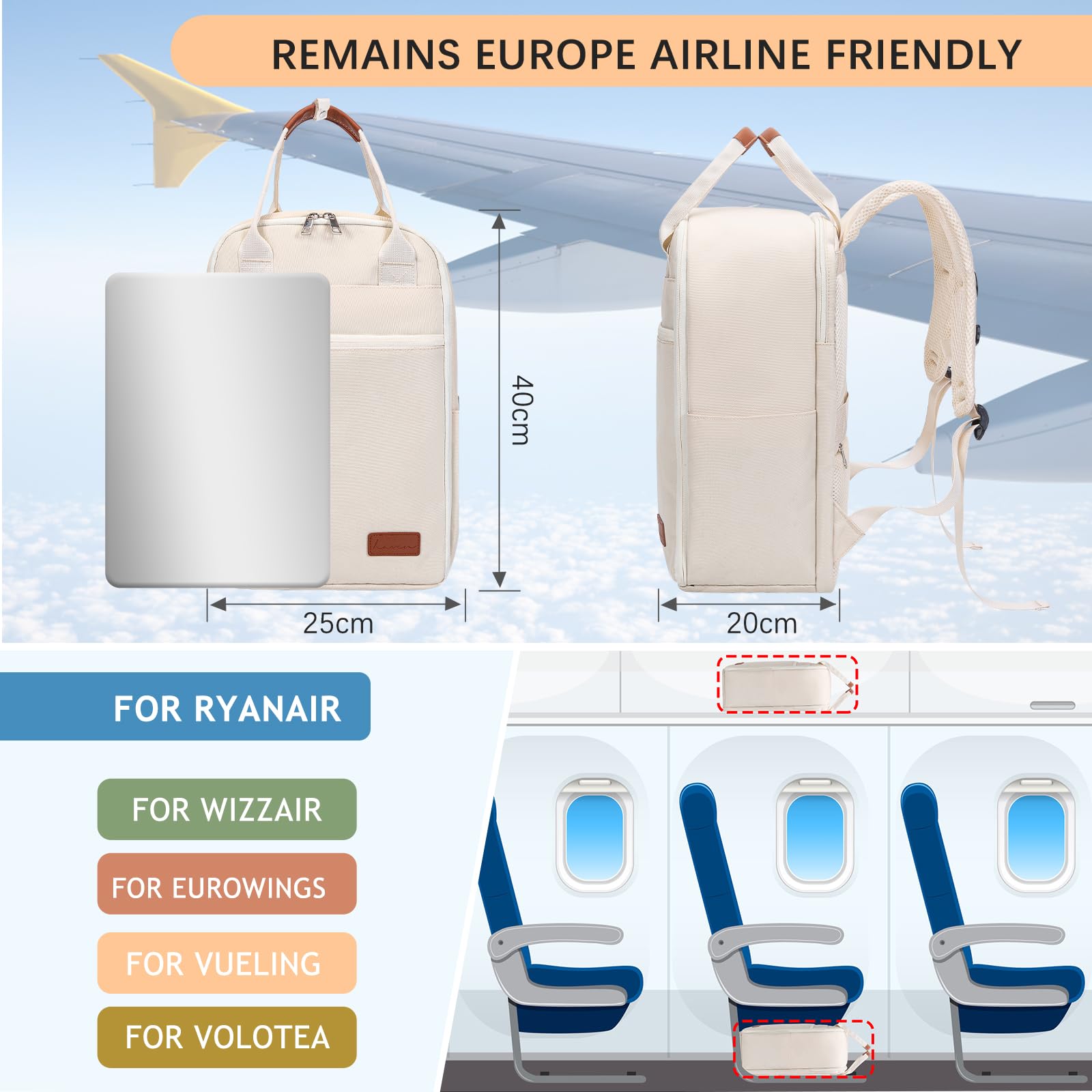 Hayayu Zaino Per Ryanair 40x20x25 Zaino Da Viaggio Aereo Bagaglio a Mano 40x20x25 Per Ryanair Donna Uomo Borse Da Cabina 20L Zaino per Laptop 14 Pollici Con Tasca Antifurto Fibbia Toracica