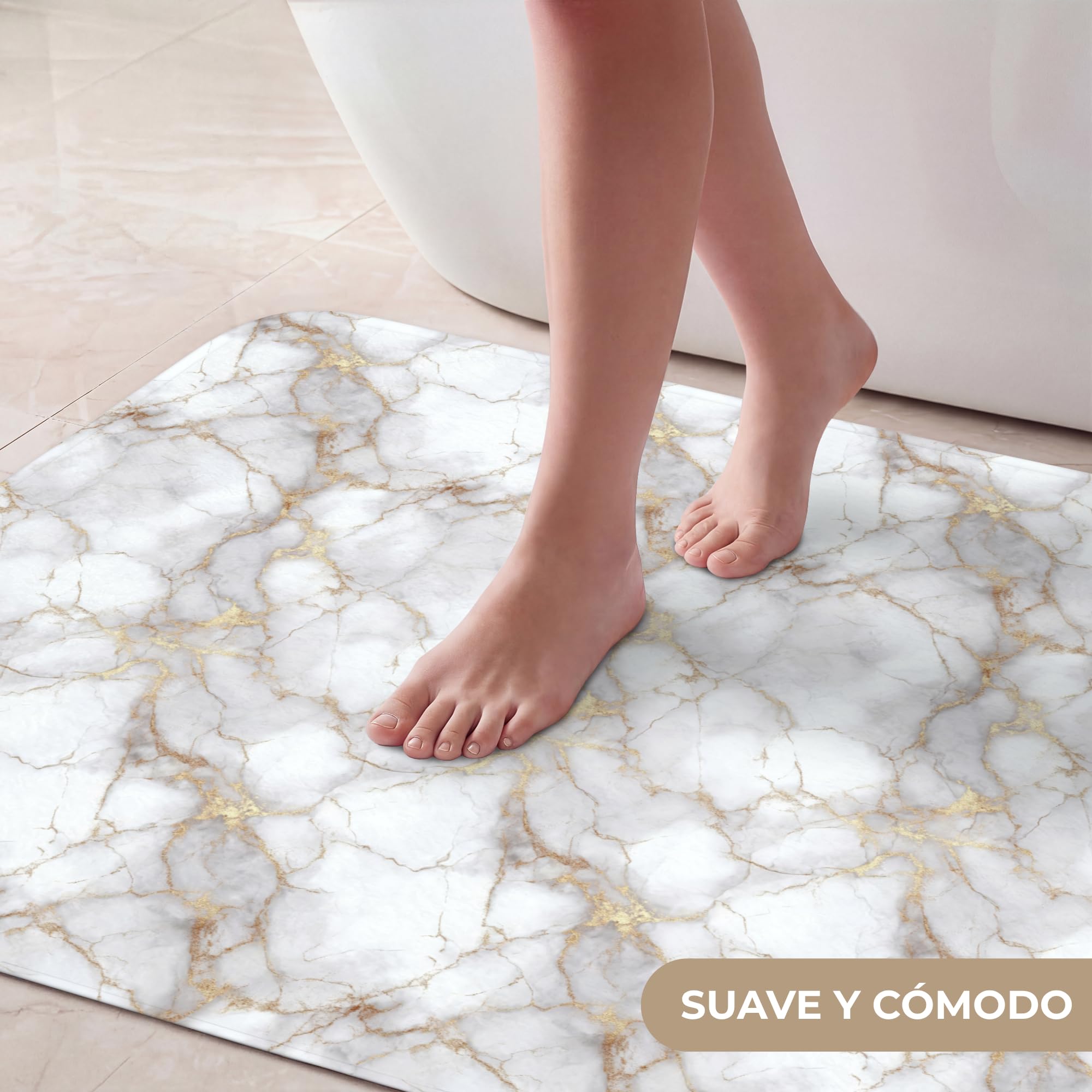 Alfombra De Baño Rectangular 60x90 cm Bathroom Bath Mat Lavable Tapete Antideslizante Alfombras Ducha Decoracion Alfombrilla Blanco - Oro - Mármol - Gris