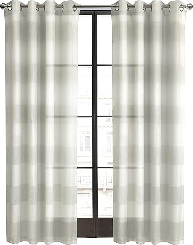 Miniatura 2 de Petoskey - Cortina de lino sintético a rayas metálicas con ojales, 52 x 84 pulgadas, color gris marfil