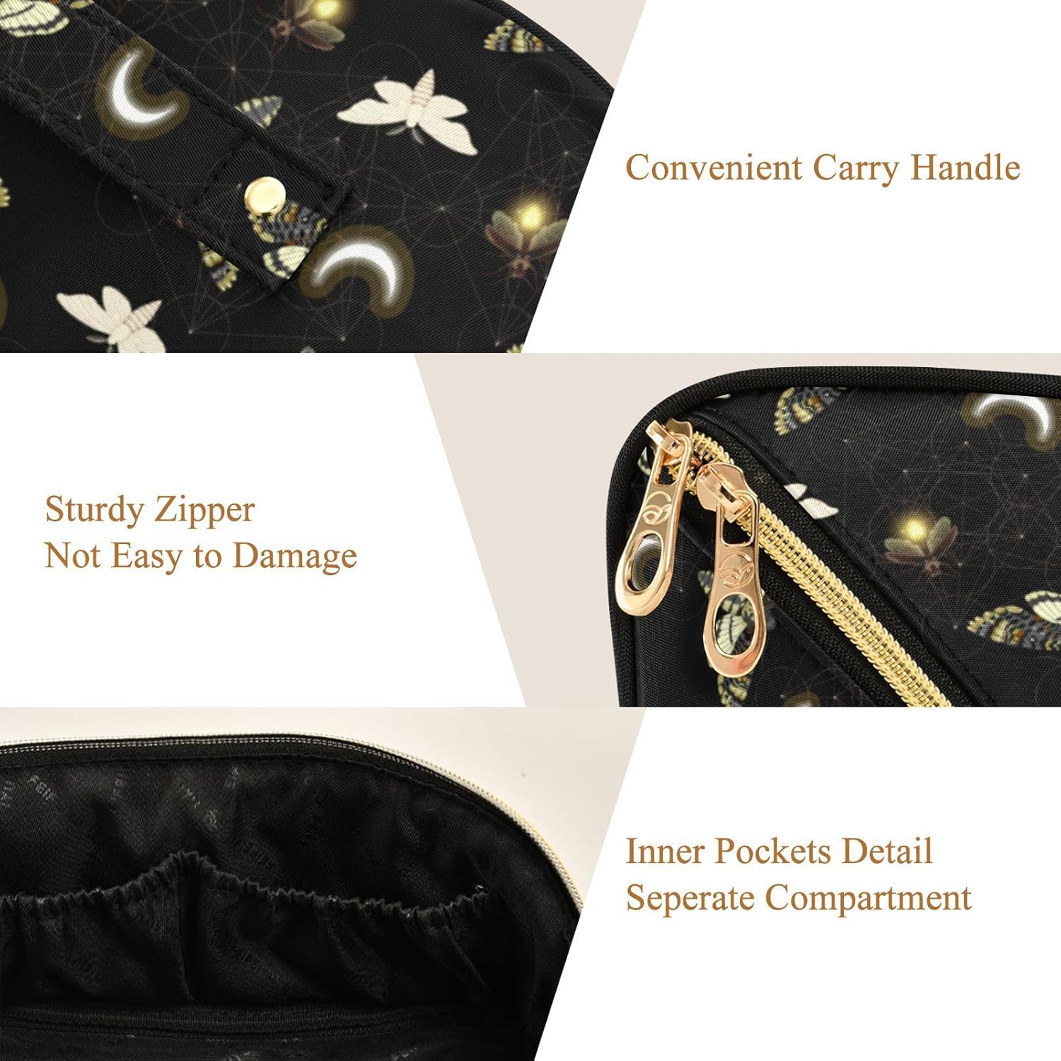 Makeup Organizer Bag, Death Moth Butterfly Travel Makeup Bags Makeup Vanity Case Large Capacity Rhombus Cosmetic Toiletry Bag for Girl Women Ladies - Image 6