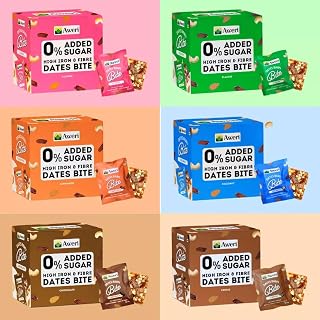 Aweri Dates Barfi Bite Combo - 120g x6 | No Added Sugar Healthy Snack | 6 Flavours | Dates, Almonds, Cashews, Ghee, Dry Fruits Barfi | Date Chikki