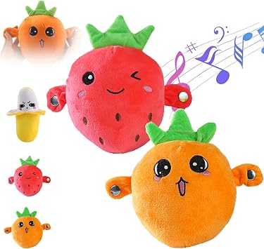 Interactive Music Plush Toy, Touch Sensitive Soft Fruit Musical Toy for Child Learning & Group Play, Induction Singing Sensory Toy for Kids Early Education, Parent-Child Play Fun 2Pcs-A