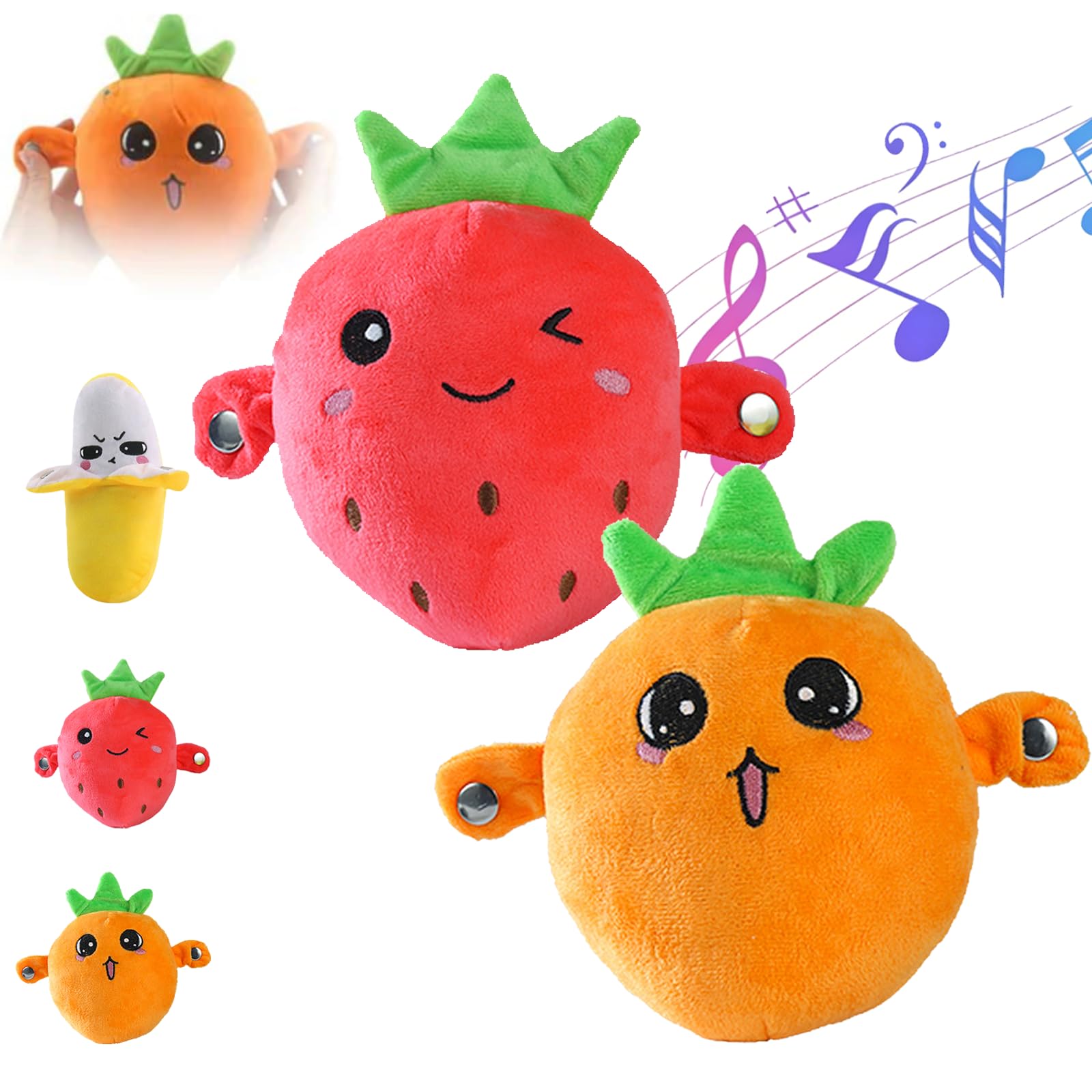 LLELEMAMO Interactive Music Plush Toy, Touch Sensitive Soft Fruit Musical Toy for Child Learning & Group Play, Induction Singing Sensory Toy for Kids Early Education, Parent-Child Play Fun (2Pcs-A)