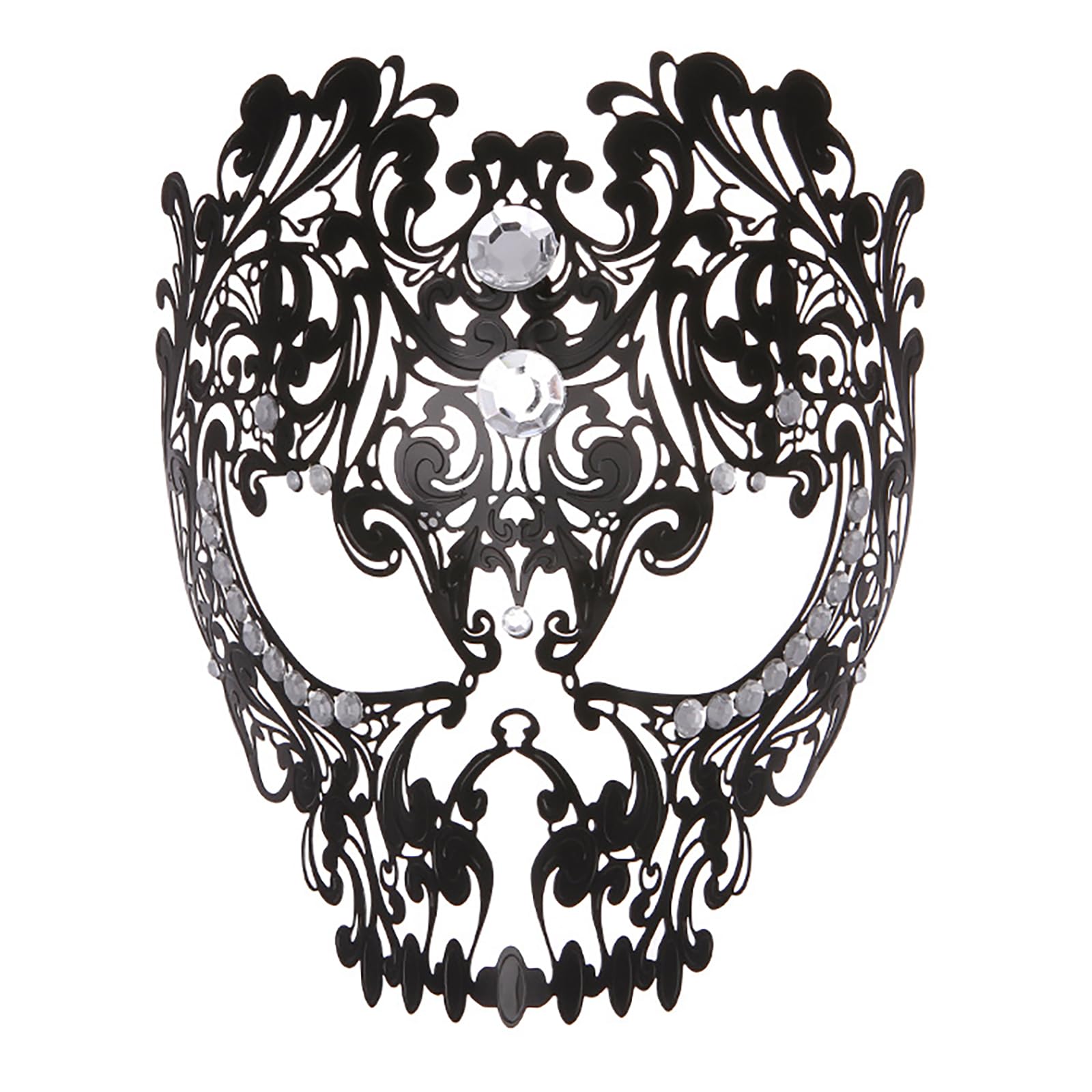 JewelryWe Masquerade Mask for Women: Halloween Metal Skeleton Mardi Gras Rhinestones Gothic Skull Masks for Cosplay Party