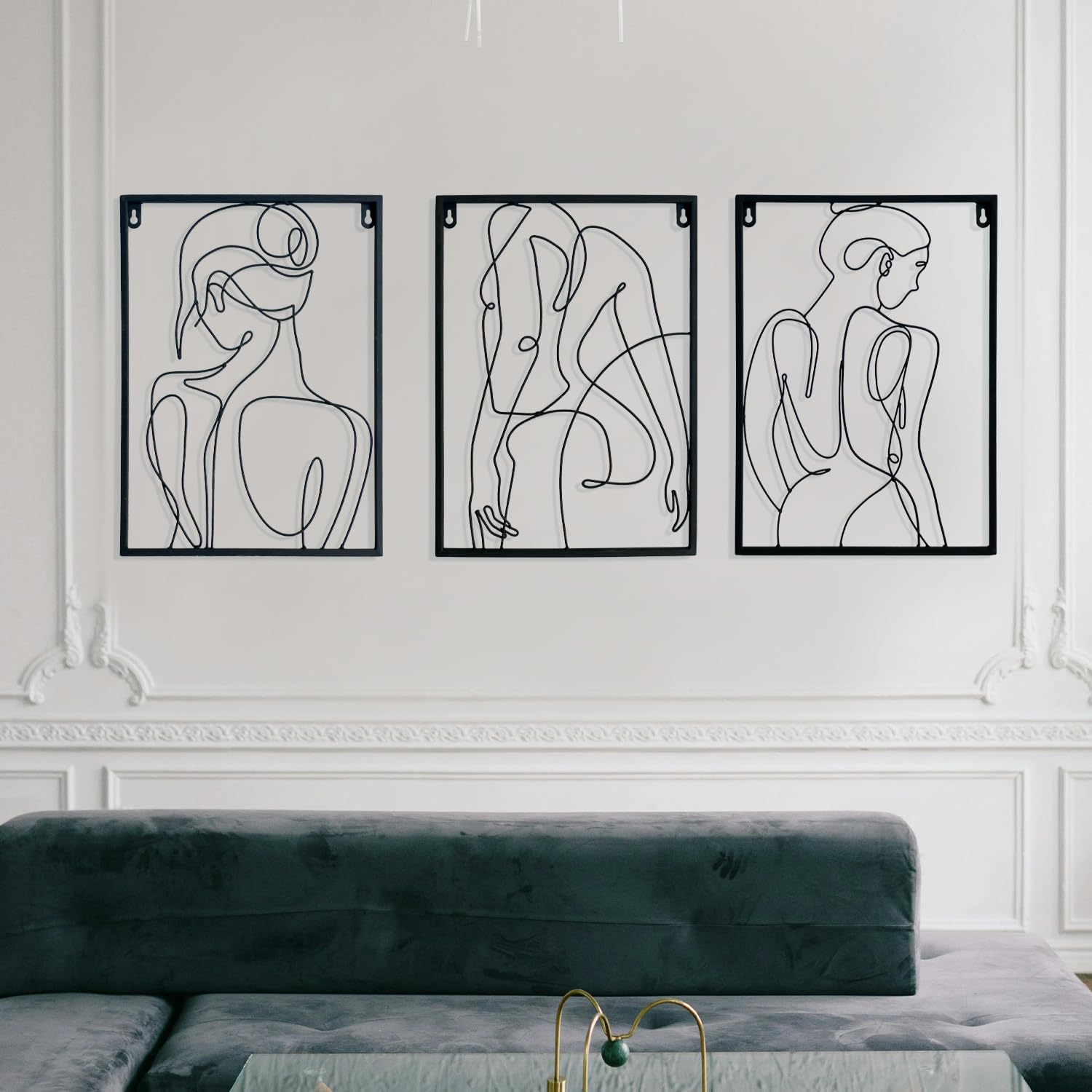 Natelf Wall Decor Aesthetic Metal Minimalist Abstract Woman Wall Art Decor for Living Room Home Bathroom Room Black Decor 3 Pieces