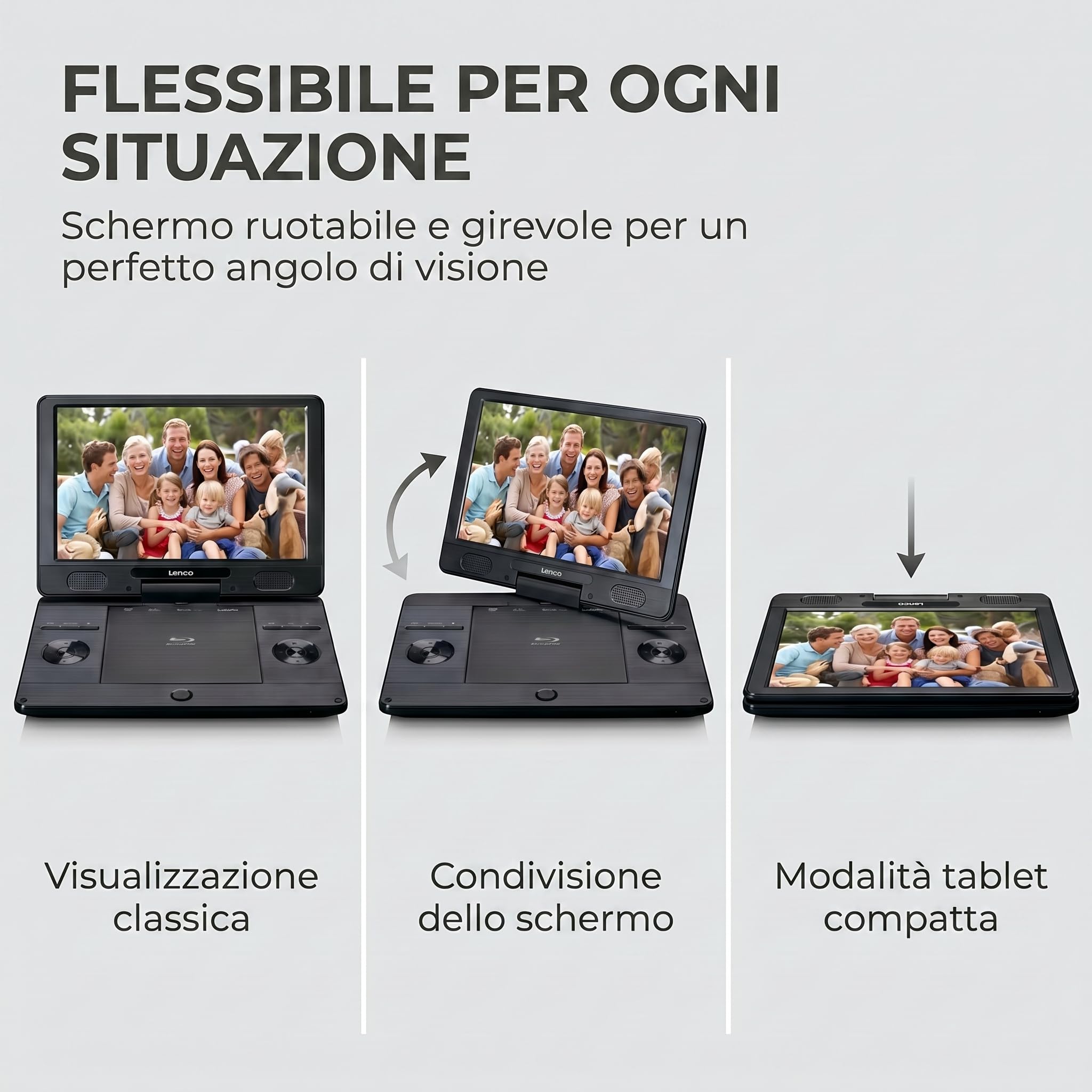 Lenco BRP-1150 Lettore DVD portatile Blu-Ray Schermo TFT 11,5" 1024x600 Pixel Batteria integrata Nero