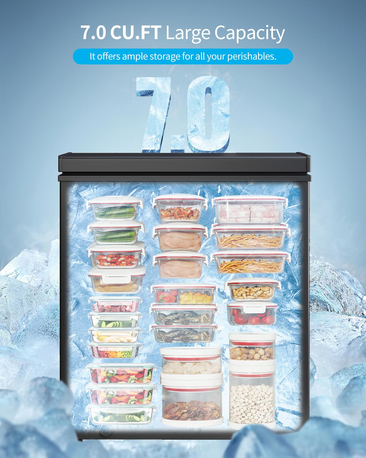 Tabu 7.0 Cubic Feet Chest Freezer,Top Opening Deep Freezer With Removable Basket, Freestanding Compact Chest Deep Freezer With 7 Level Adjustable Thermostat (Black, 7.0 Cu.Ft.) on Fridge.com - View 3