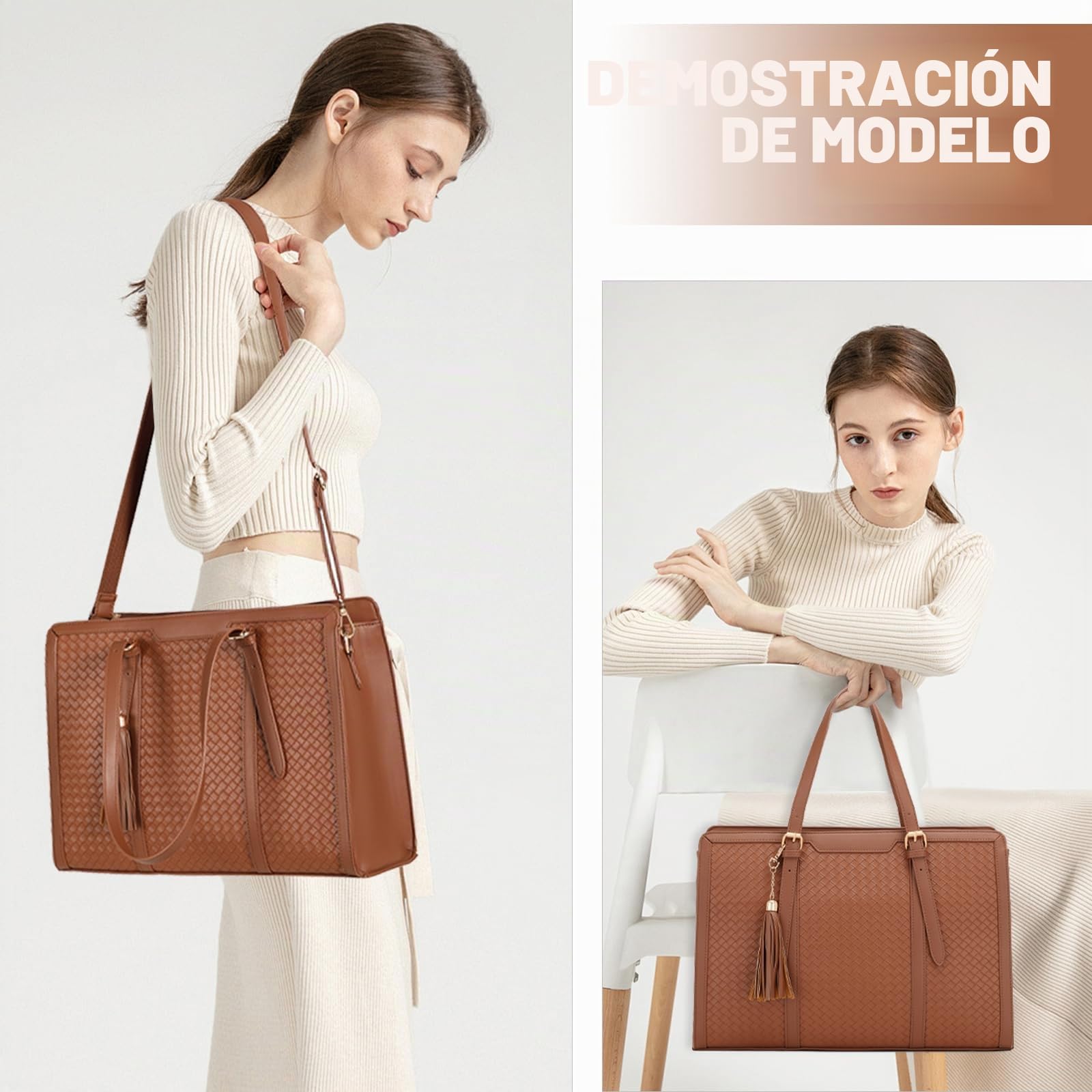 Laptop Tote Bag for Women fits 15.6 Laptop, PU Leather Work Tote bags for Women Large Computer Tote Handbag with Purse