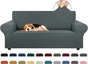 KEKUOU Stretch Loveseat Sofa Cover Slipcover,Couch Covers for 2 Cushion Couch Sofa (55"-78") Furniture Protector Sofa with Elastic Bottom for Kids,Dog. Jacquard Small Checked (Medium,Grey)