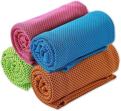 4 Pack Cooling Towels Soft Breathable Instant Cooling Towel Reusable Sweat Absorbent Towel for Gym Running Golf Camping Workout for Men and Women 4