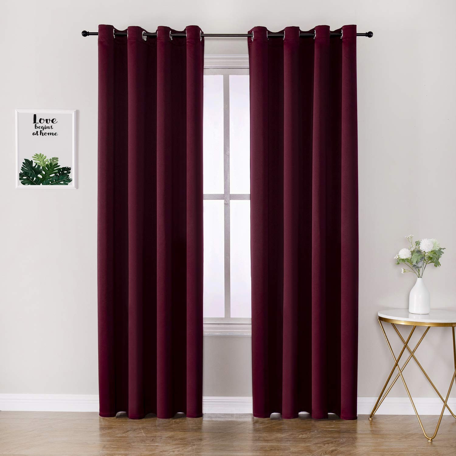 ChrisDowa Grommet Blackout Curtains for Bedroom and Living Room - 2 Panels Set Thermal Insulated Room Darkening Curtains (Burgundy Red, 52W x 84L)