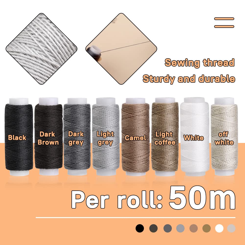 Kit de costura de cuero, kit de reparación de tapicería de costura de cuero, kit de trabajo de cuero con 8 hilos de tapicería, agujas de coser de cuero, kit de herramientas de artesanía de cuero para
