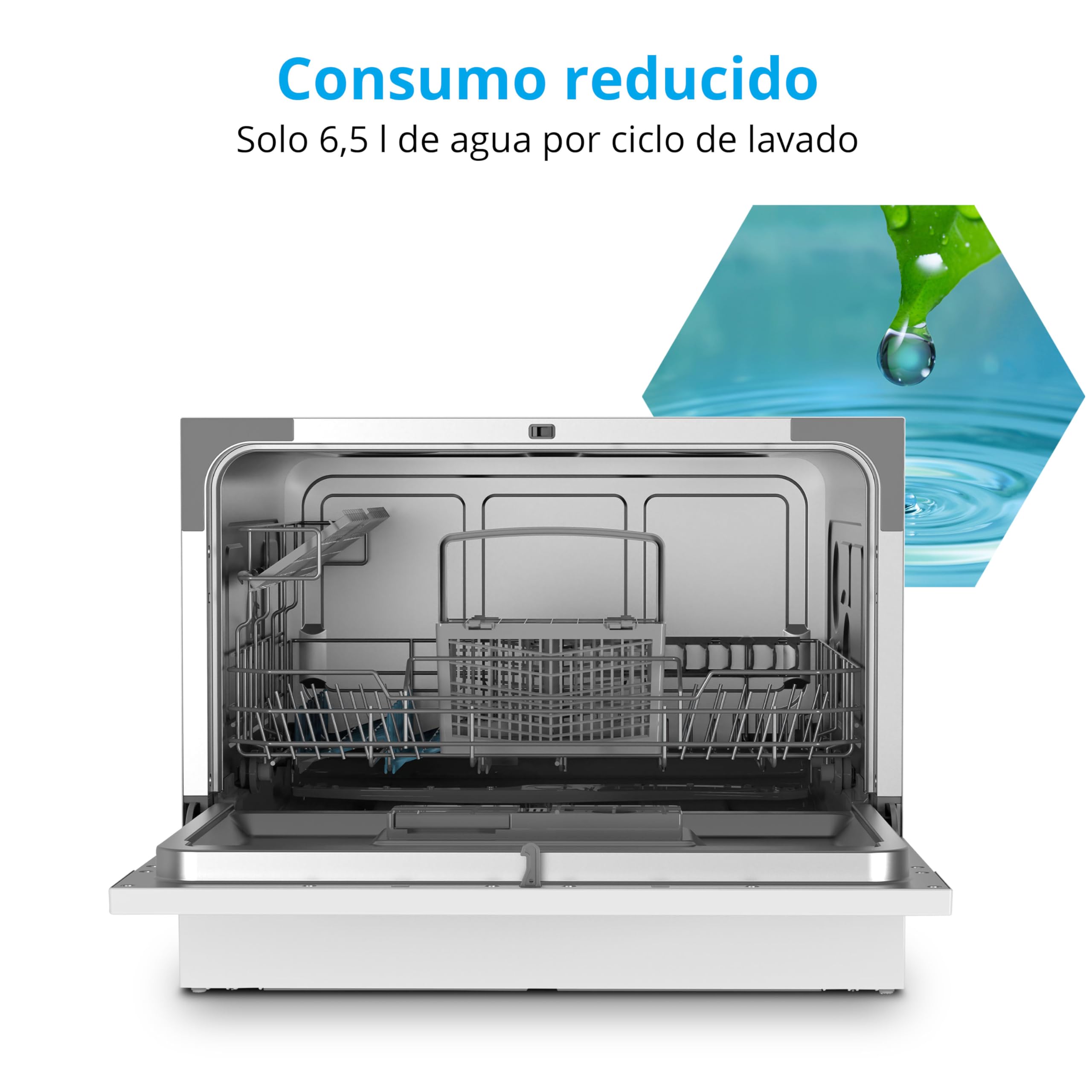 MEDION Lavavajillas de mesa DWT60 (capacidad 6 cubiertos, 7 programas, programa ECO, consumo aprox. 6,5 litros, AquaStop, pantalla LED, bloqueo para niños, MD37496) plata