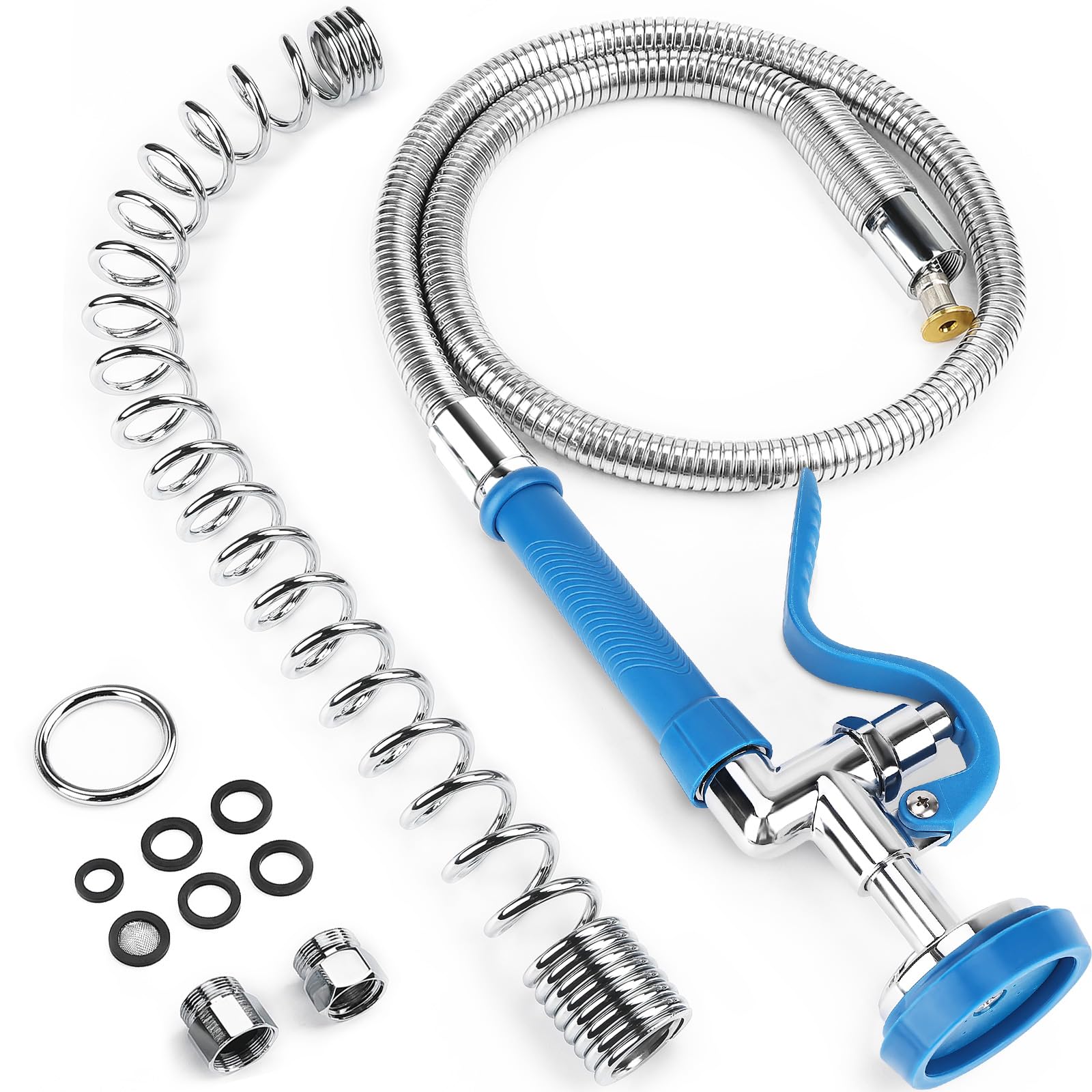 Manguera de acero inoxidable de 45 pulgadas y resorte superior de preenjuague
