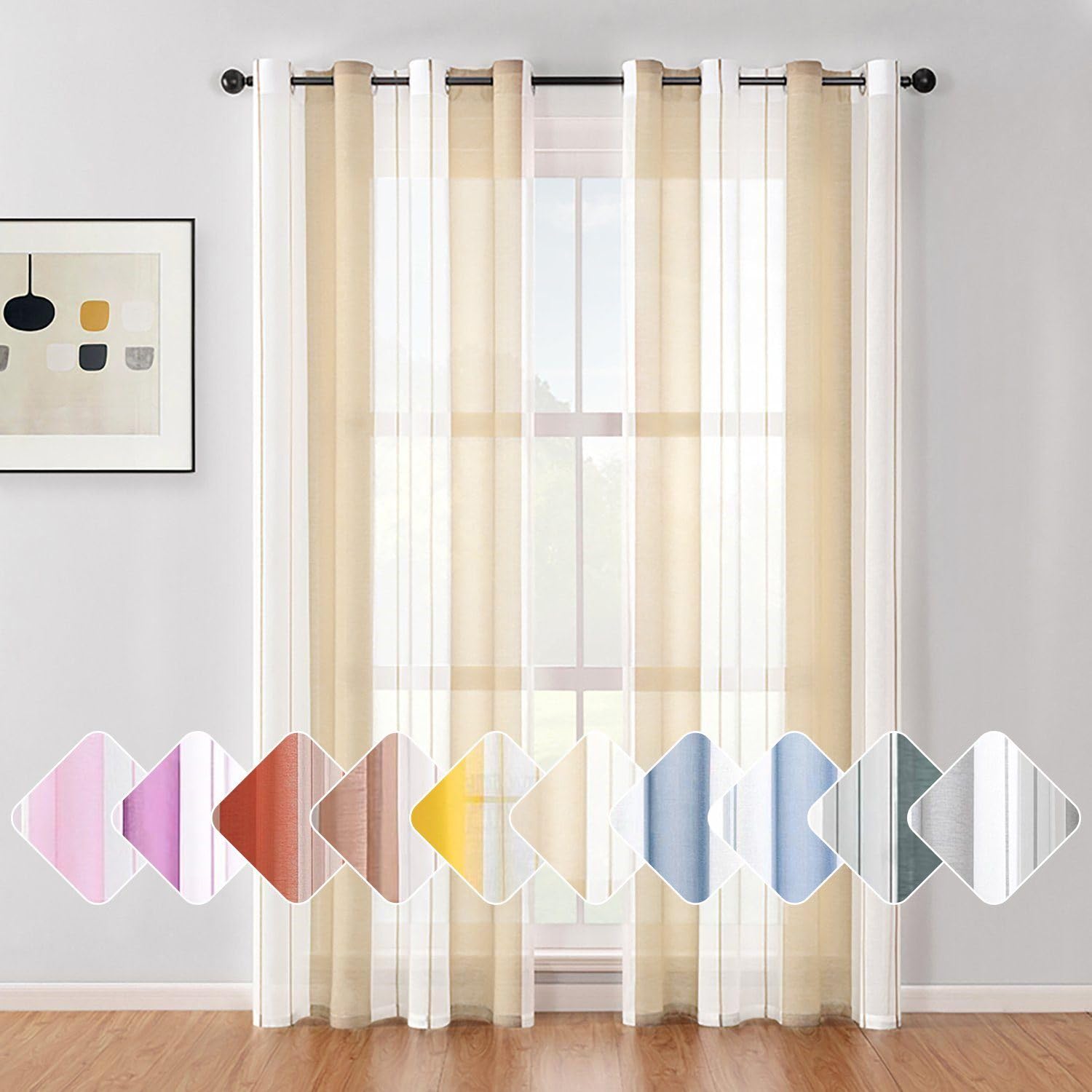 Rideaux à rayures en voile beige 132x160 cm BYSURE lot de 2