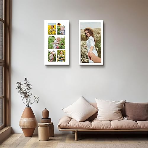 Vista 63 de Golden State Art, Juego de 2 portarretratos de madera blanca de 12 x 17 pulgadas, paspartú blanco para fotos de 8 x 10 y 5 x 7 pulgadas, vidrio