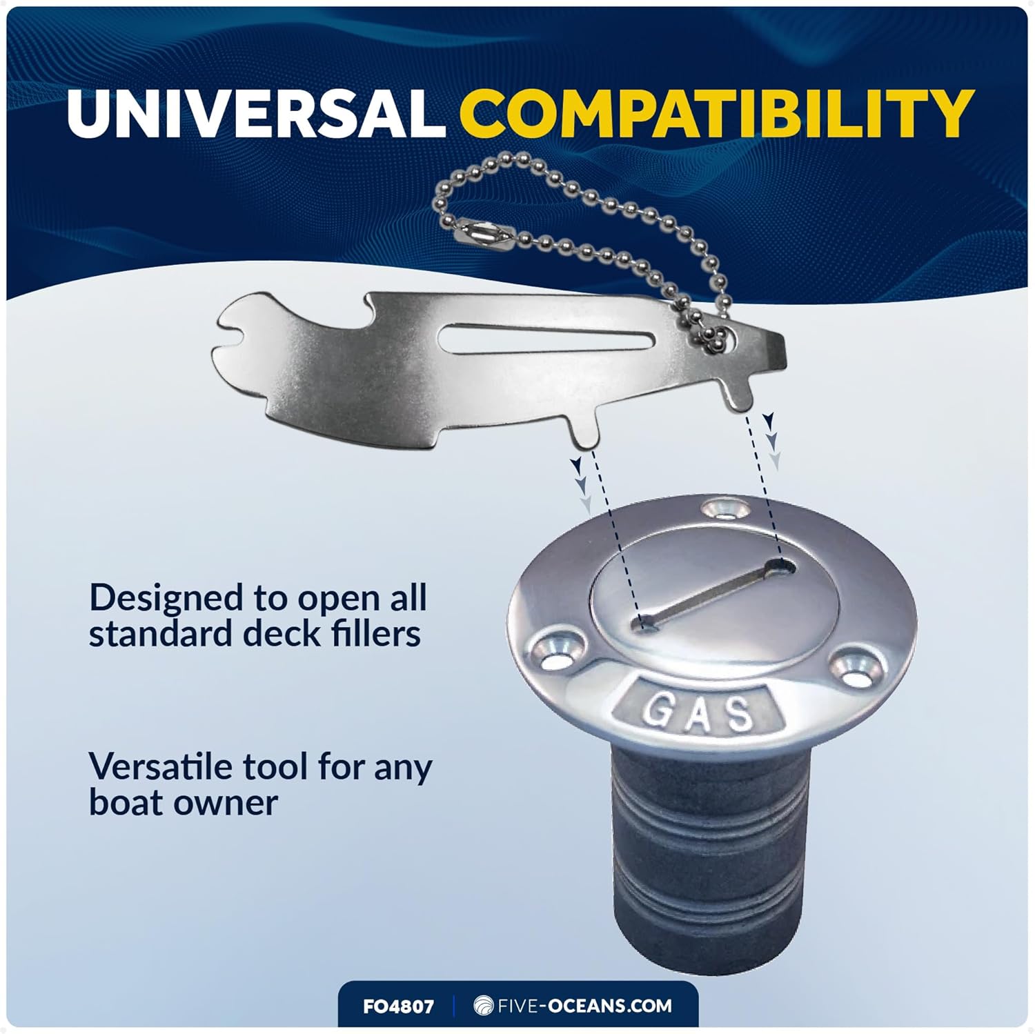Five Oceans Universal Boat Multi-Tool - Stainless Steel Boat Gas Cap Key Tool with Shackle Opener, Bottle Opener, Screwdriver - 2-Pack