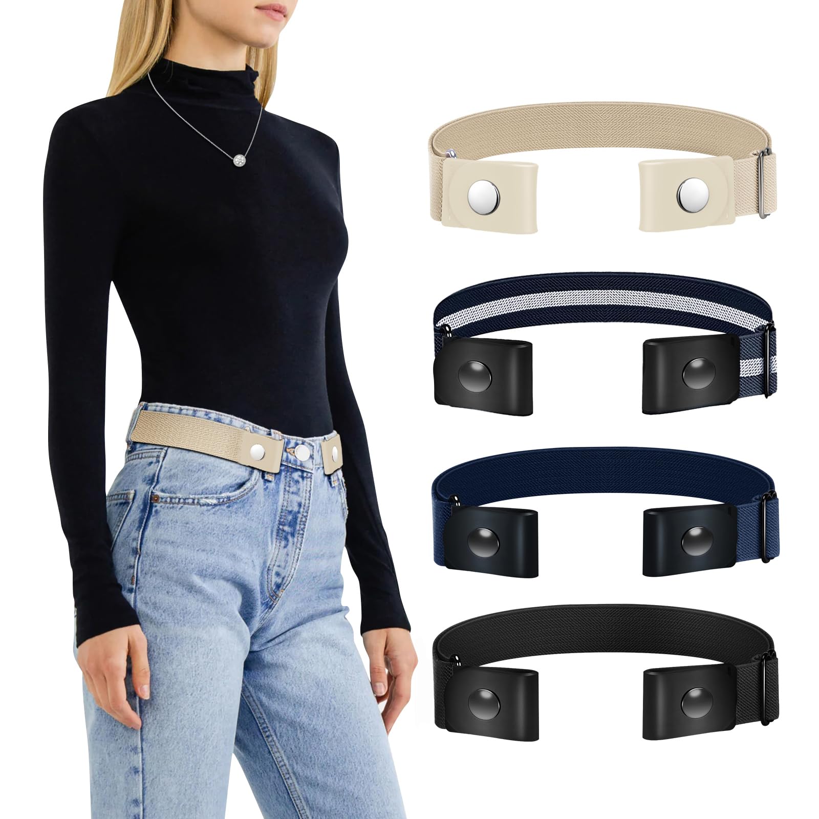 TOURZOO Buckle Free Elastic Belt Invisible No Buckle Stretch Slim Waist Belt For Jean Pants,Dresses, Women/Men,No Bulge, 1p/ Beige