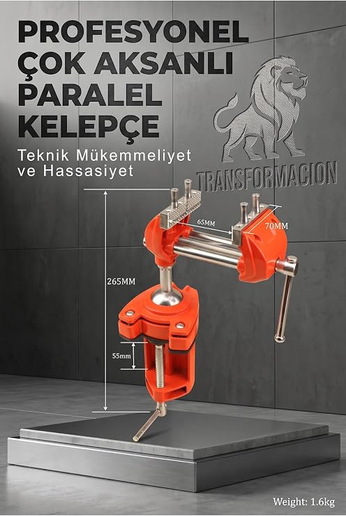 Transformacion 360 Derece Döner Başlı Masa Mengenesi, Turuncu, Karbon Çelik, 70x65mm, 950g