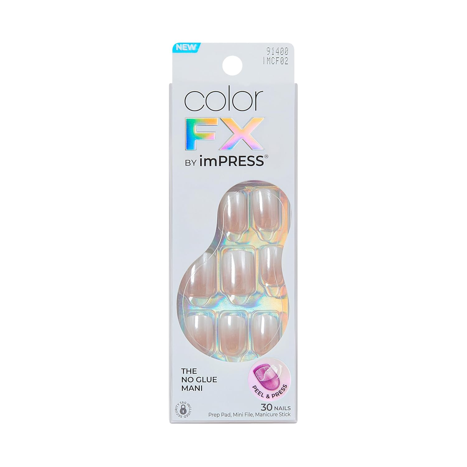 Kiss colorFX by Impress Press On Nails, ‘Connection’, Solid White, Short Squoval, IMPROVED adhesive, Up to 10-Day Hold, Nail Kit Includes 30 Fake Nails, Prep Pad, Manicure Stick, Mini Nail File