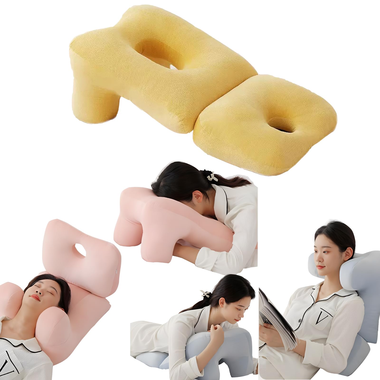 WGL&HJ 4-in-1 Neck Pillow,Stomach Pillow,Backrest Sleeping Pillow,Support Pillow for Chin,Head, Neck, Shoulders and Back Sleeper (Yellow)