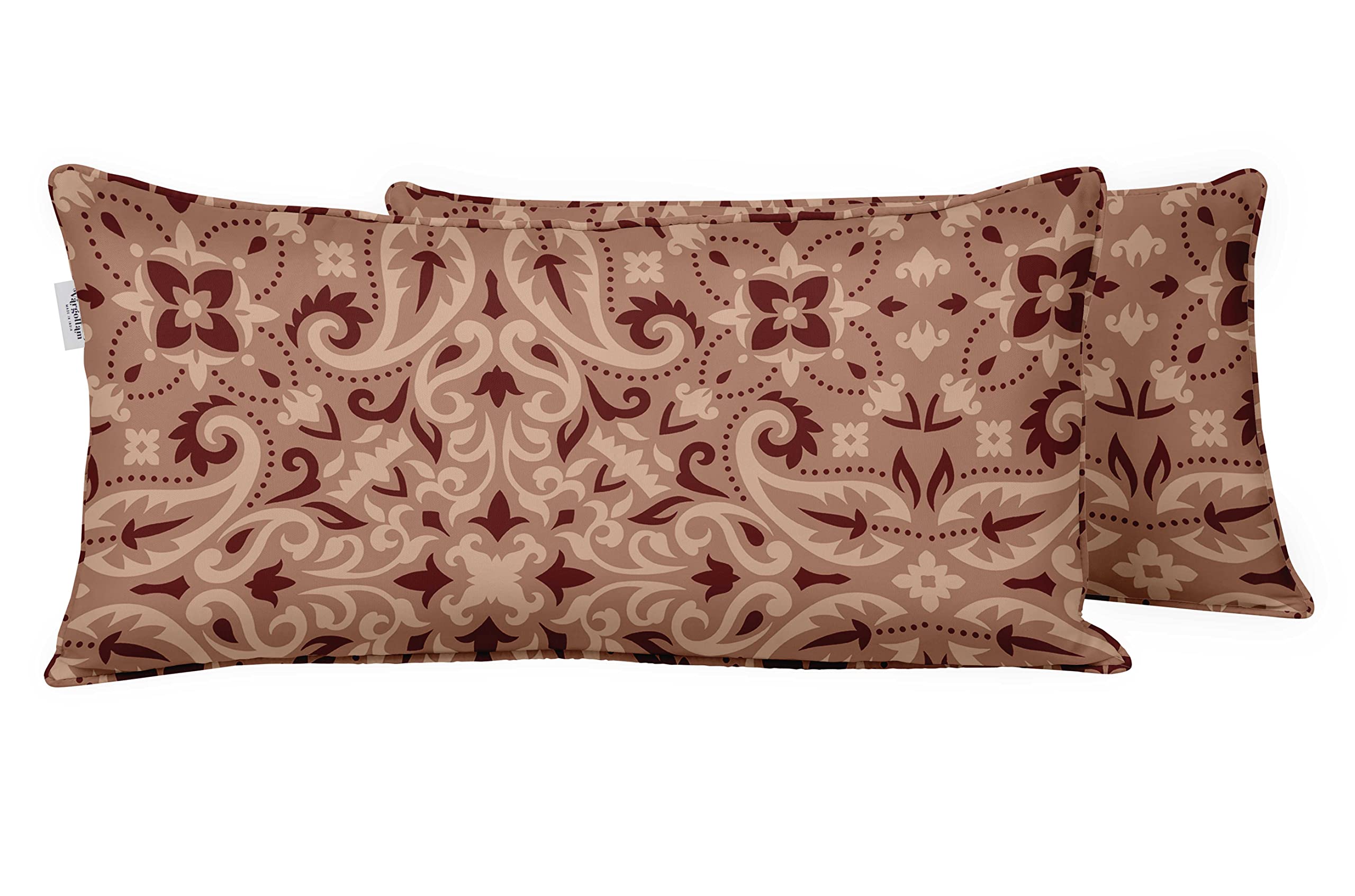 Vargottam Indoor/Outdoor Polyester Fabric Lumbar Pillow Cover With Insert, All-Weather Waterproof Rectangular Cushion for Patio Furniture, 12" x 24" Set of 2 - Asian Ornamental-70