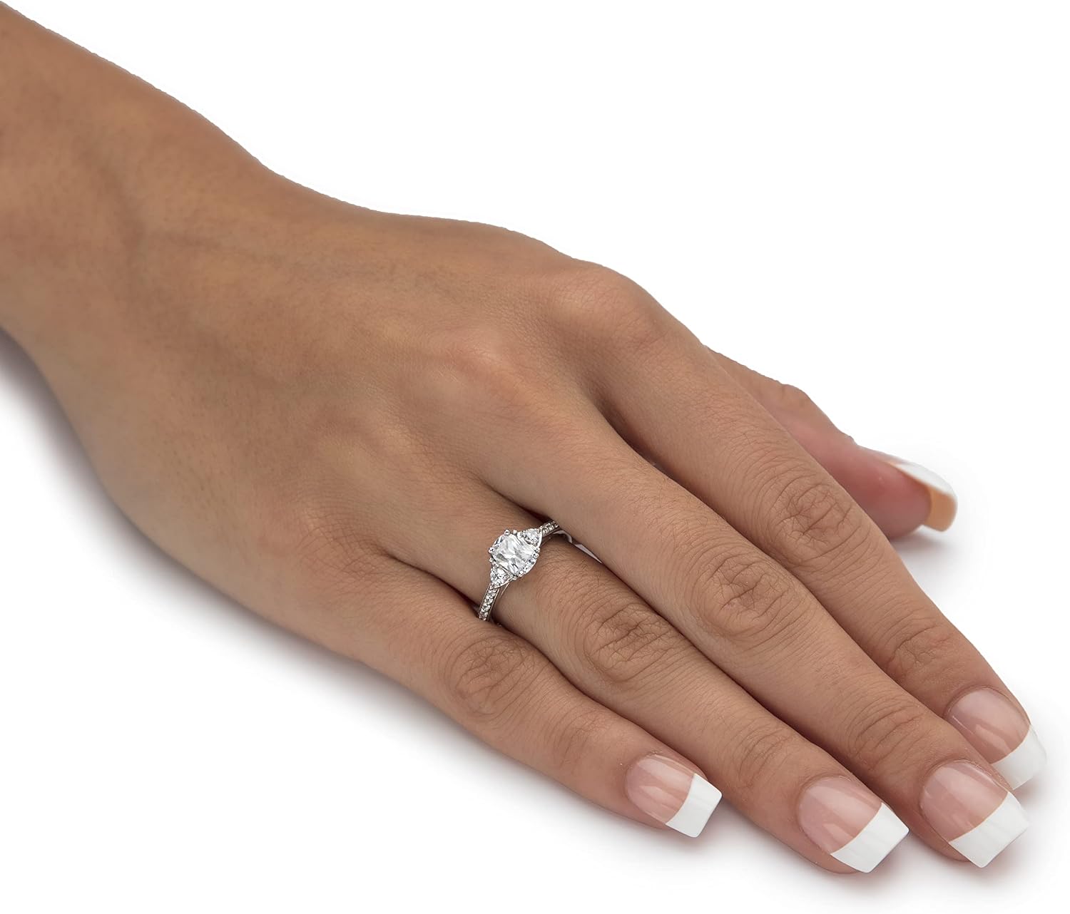 Platinum over Sterling Silver Emerald Cut Created White Sapphire Engagement Ring