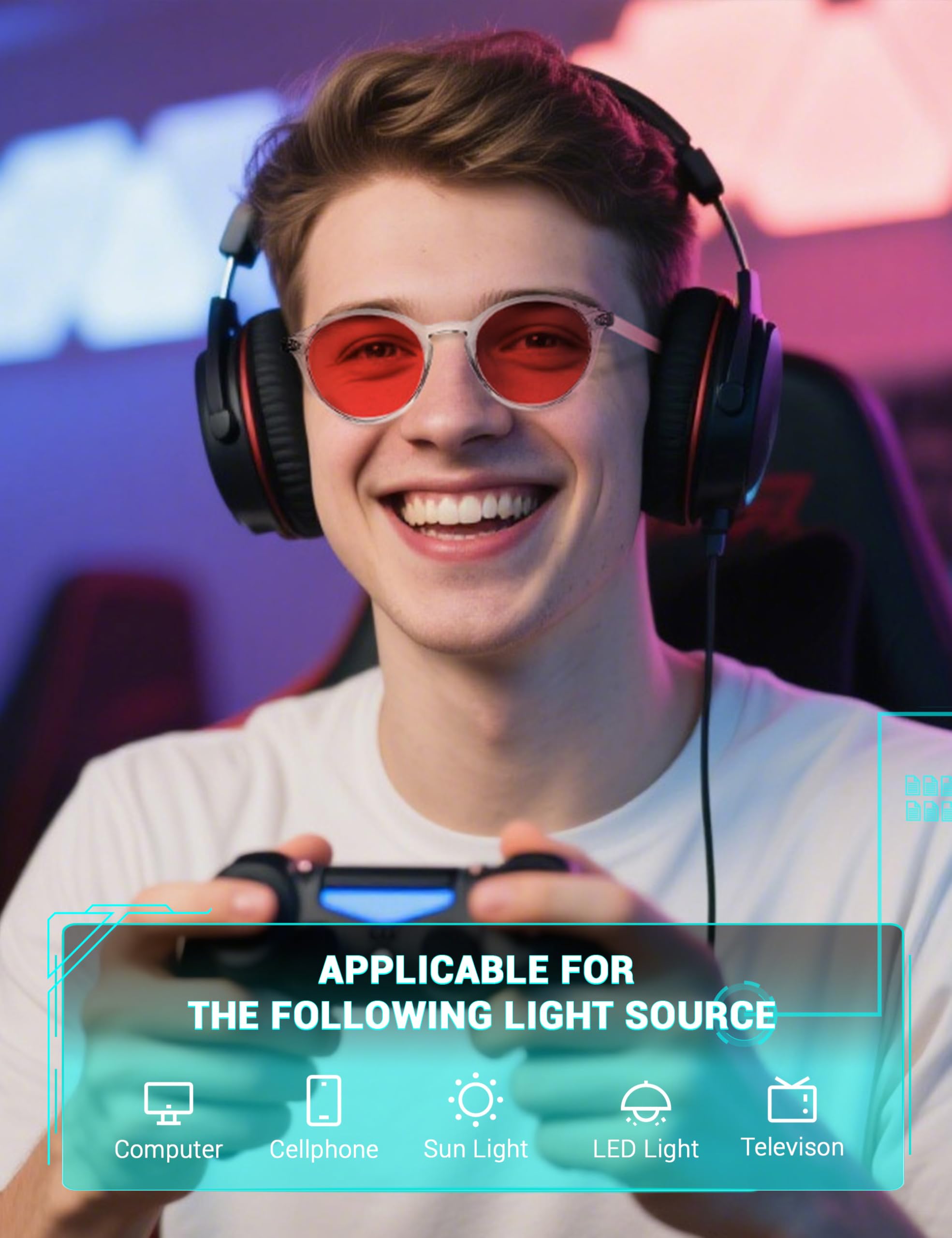 TIJN Red Glasses for Improving Sleep,Round Blue Green Blocking Glasses,Dual AR Coatings for Computer Gaming,Reduce Eye Strain