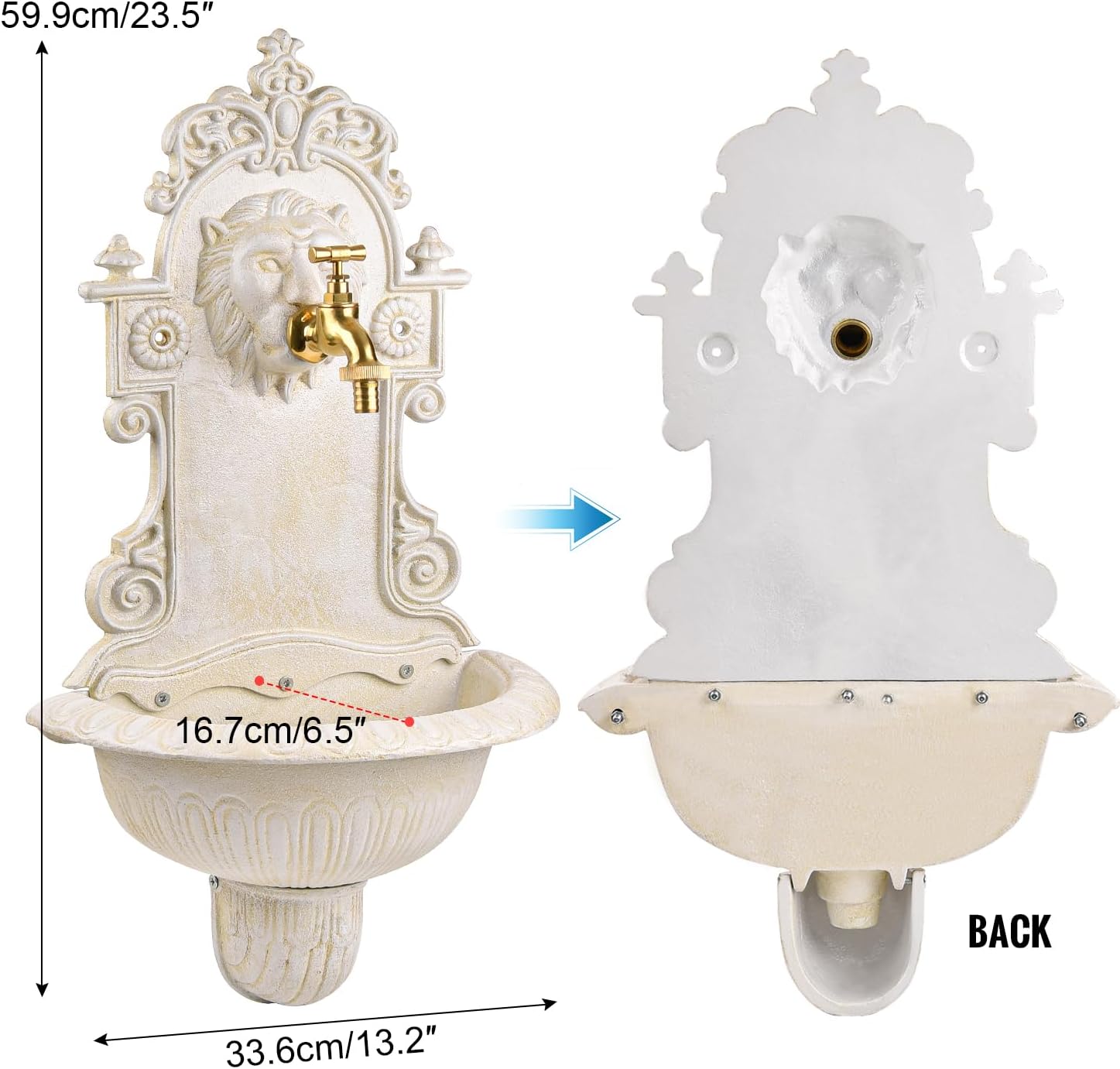 Sungmor Wall Mounted Garden Sink, Heavy-duty Cast Iron Decorative Mountable Faucet Washing Basin for Patio Garden Backyard Porch, Hand Wash Basin for Outdoor Events, Worksites, Camping