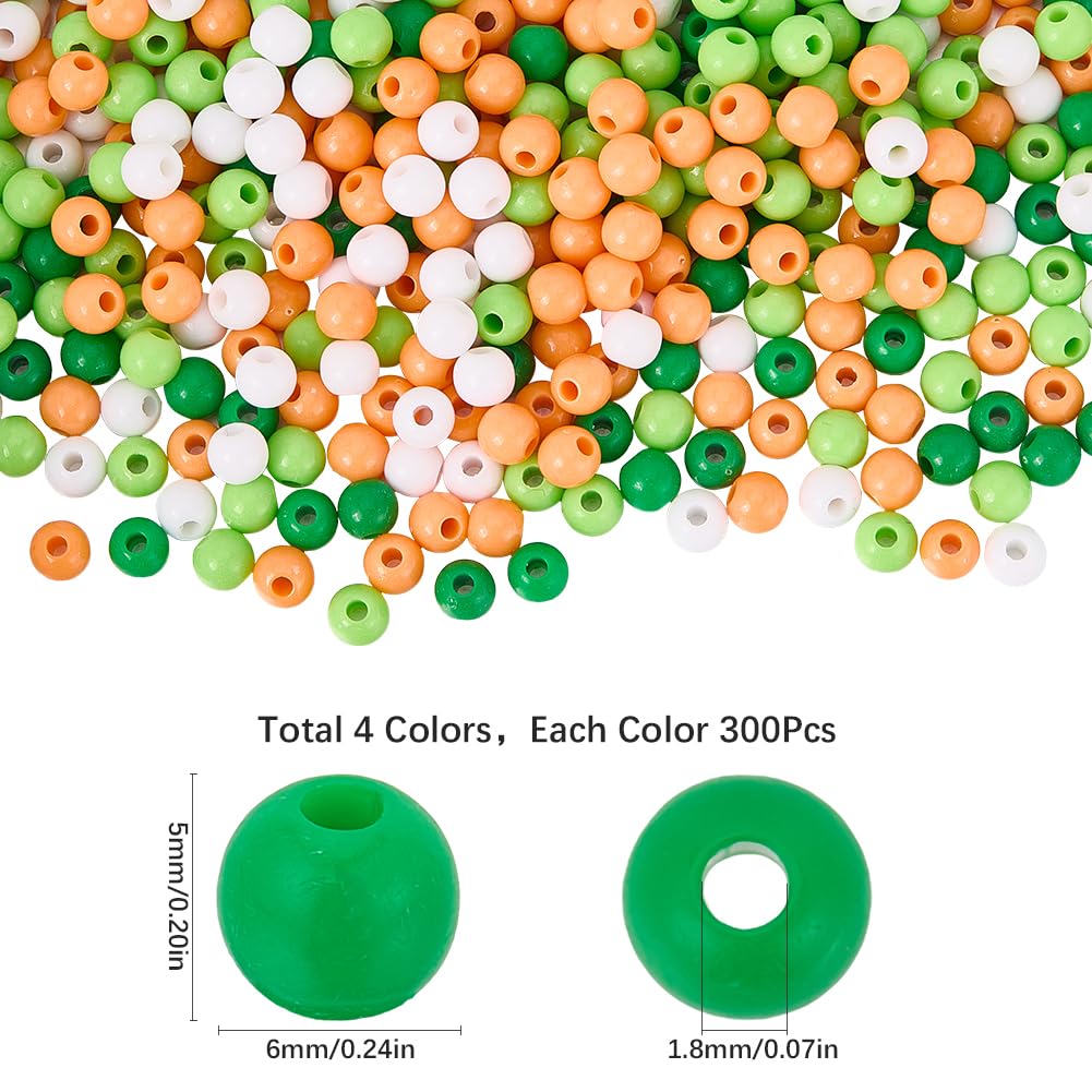 SUNNYCLUE 1200Pcs 4 Styles St. Patrick Day Focal Beads Green Acrylic Beads 6mm Bulk Small Round Ball Coral Red White Prade Plastic Beads for Necklaces Making Beaded Keychains Bracelets Supplies Women - Image 2