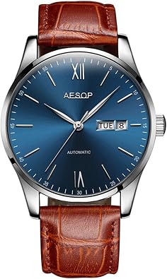 Men Fashion Simple Automatic Mechanical Watch Ultra Thin Waterproof Leather Strap Minimalist Wristwatch