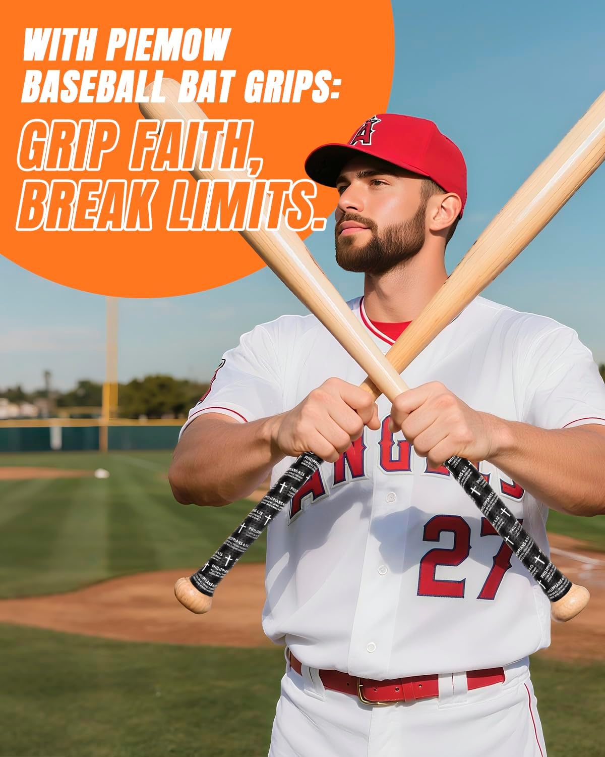Piemow Baseball Bat Grip Tapes, Faith Cross Bat Grip Tape, 1.5mm Precut and Full Adhesive Baseball Wrist Tape, Scripture Designs Non-Slip Religious Baseball Grip Tapes for Sports