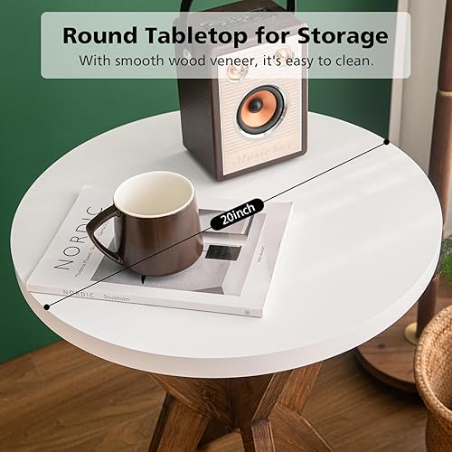 Miniatura 14 de Mesa auxiliar decorativa de mariposa, parte superior de madera MDF marrón nogal y patas de horquilla negras, mesa auxiliar pequeña y moderna, 21.75