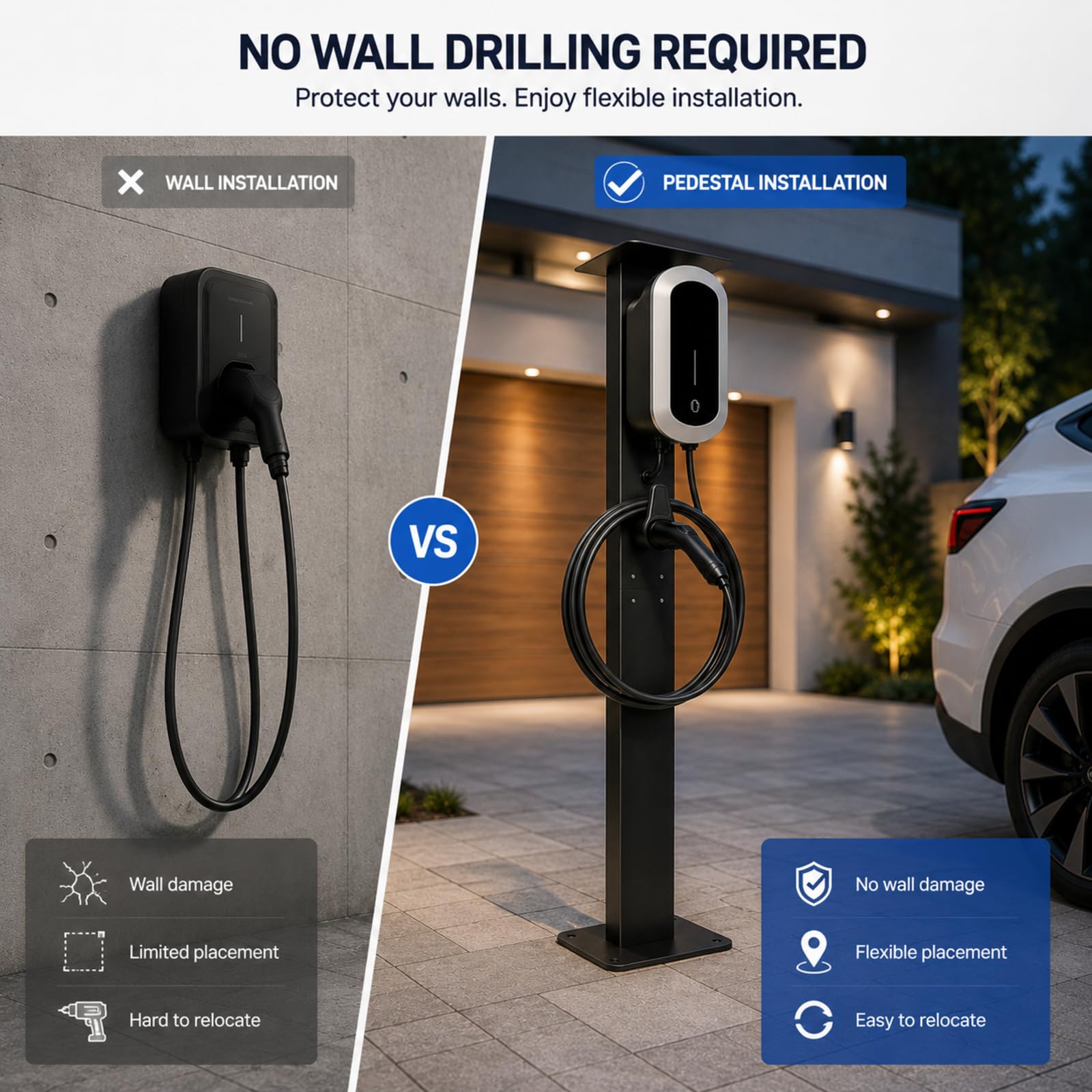 Wallbox Stand für Elektroauto Ladestation, Externer Ständer für EV und PHEV, Freistehende Ladeständer Halterung, EV Ladepedestal für Innen und Außenbereich