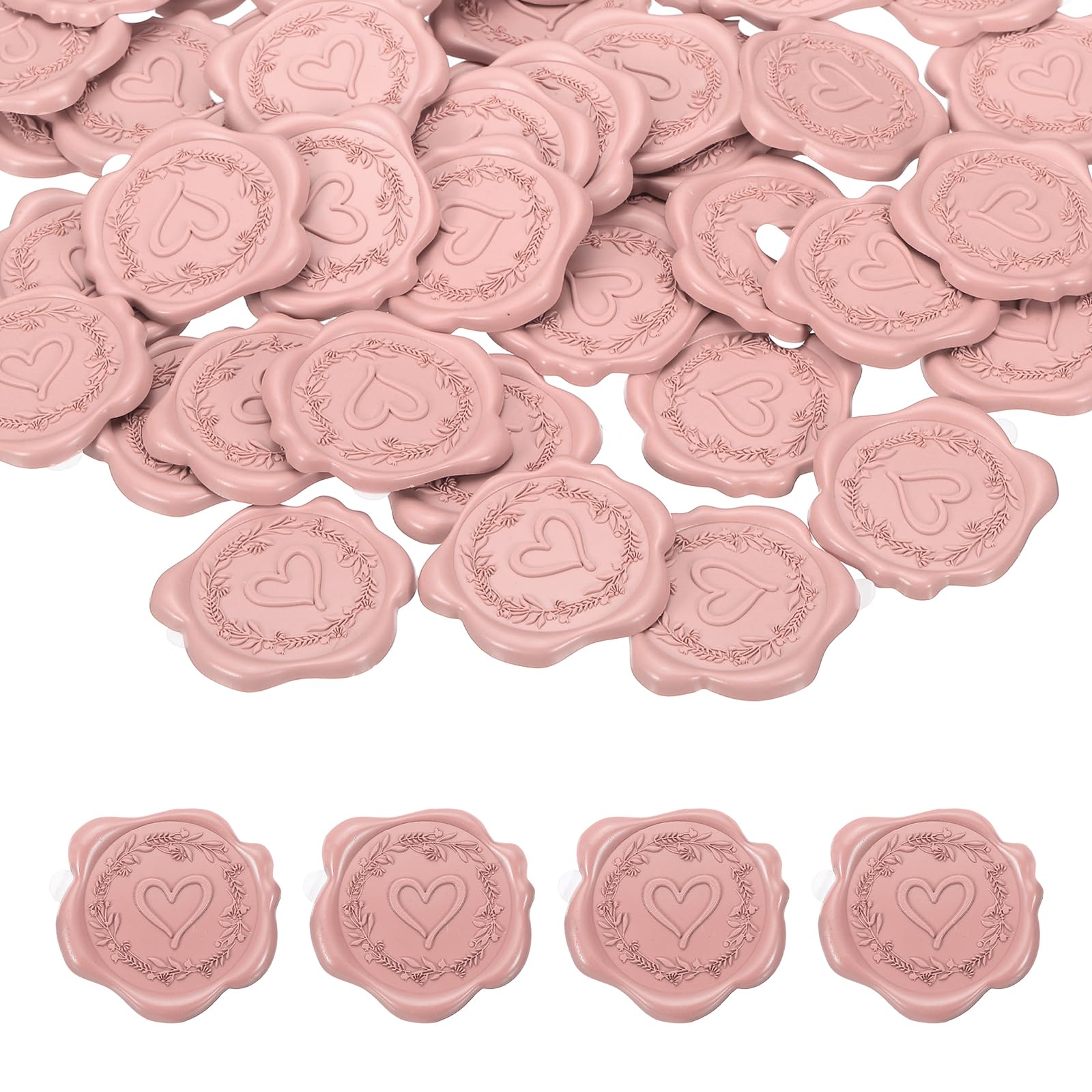 PATIKIL 50Pcs Heart Wax Seal Stickers, Love Embossed Self Adhesive Backed Envelopes Seal Sticker Accessories for Wedding Invitation Letter Birthday Party Gift, Pink