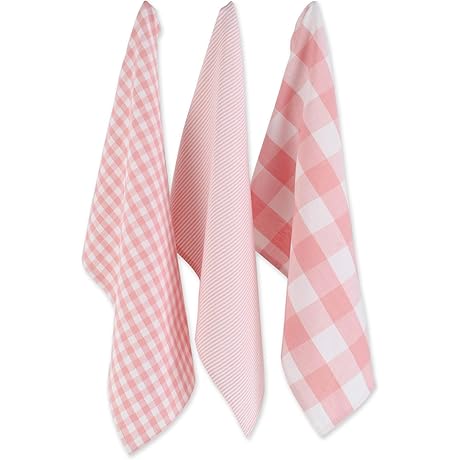 DII Pink Gingham Check Kitchen Dishtowel Set