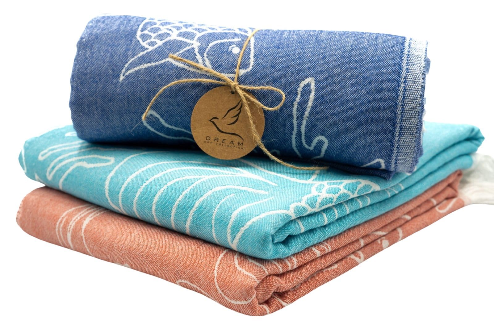 DREAM by DRM Collection TROPICANO Turkish Beach/Bath (Set of 3)-100% Cotton, Soft Touch, Highly Absorbent, Dries Quickly, Lightweight, Thin, Compact, Easy to Pack and Carry, Sand Free