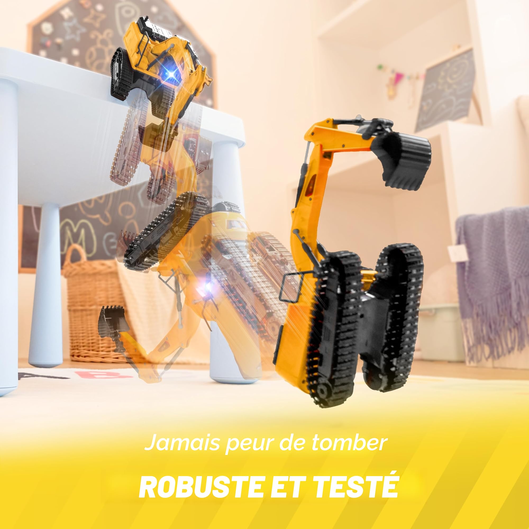 JOYIN Jouet Pelle télécommandé pour garçons et Filles âgés de 3+ Ans, Pelleteuse Tracteur Enfant Camion, 2,4 GHz Voitures Jouets RC avec lumière et Son, Jouet Construction Cadeau d'anniversaire